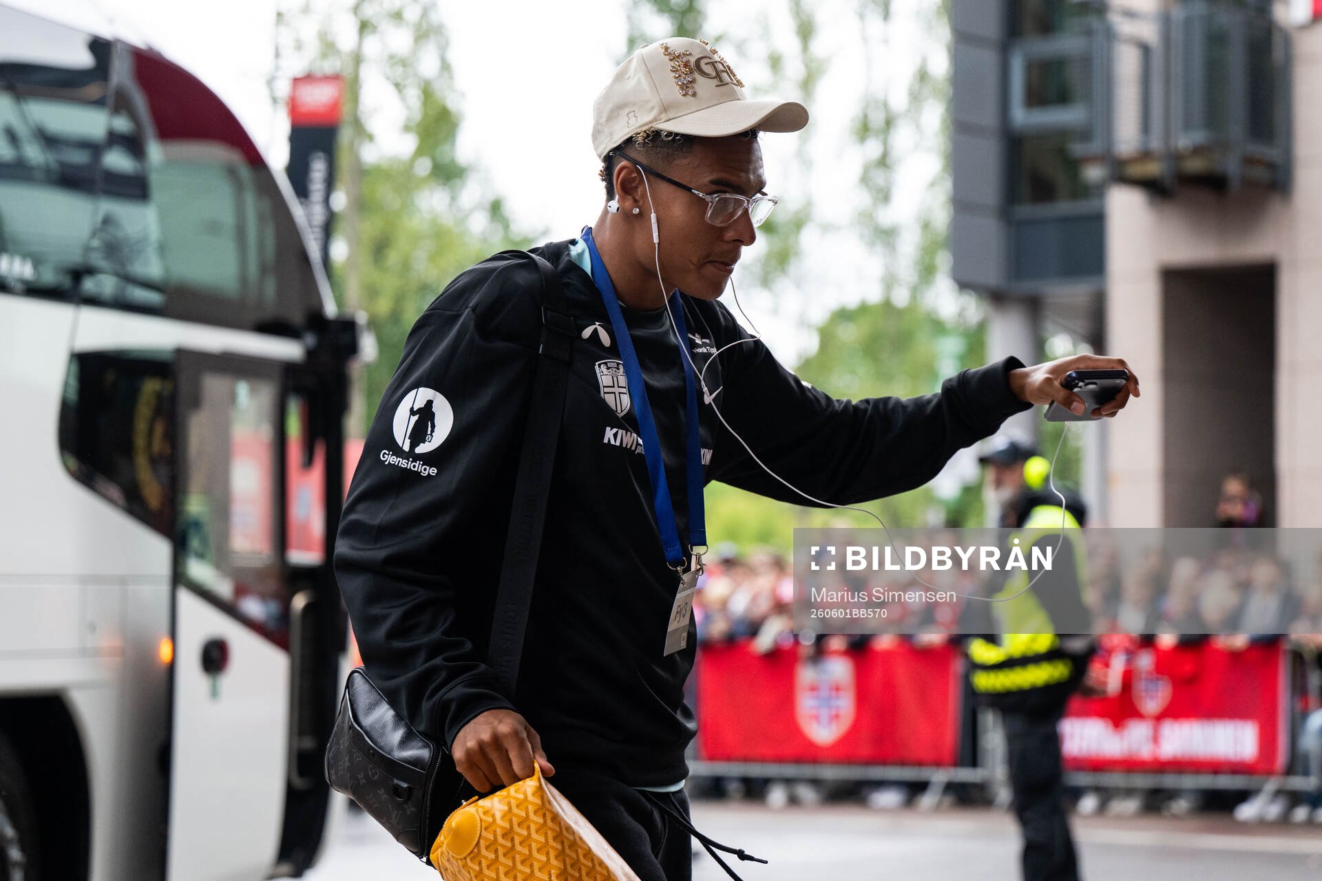 Antonio Nusa of Norway arrives