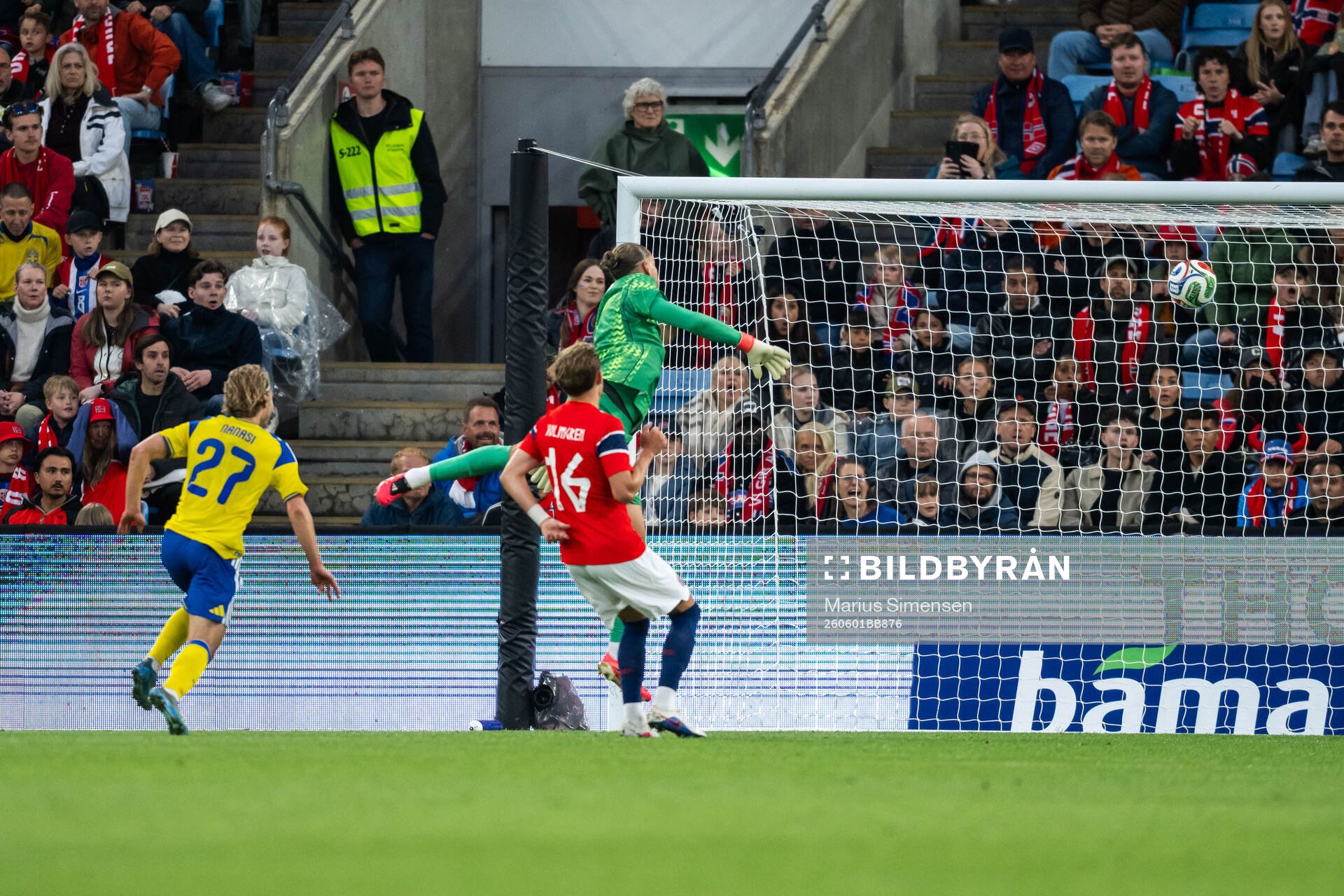 Sebastian Nanasi of Sweden scores 3-2 behind goalkeeper