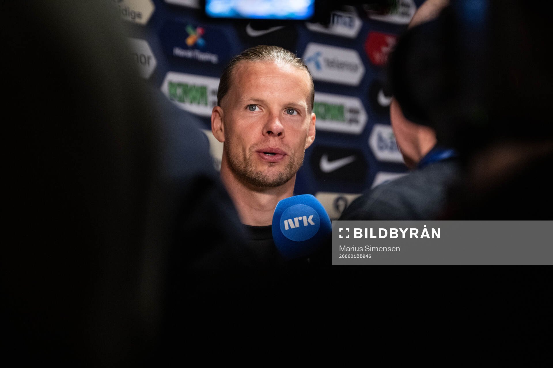 Goalkeeper Ørjan Nyland of Norway in mixed zone