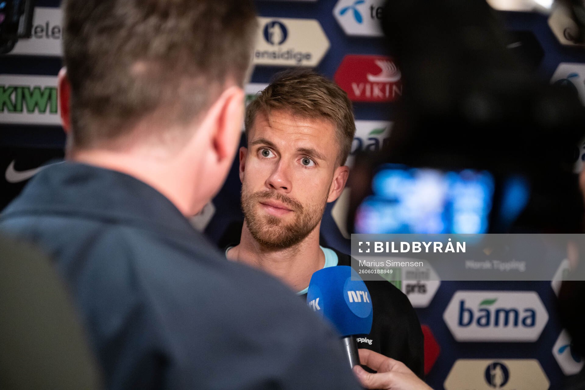 Kristoffer Ajer of Norway in mixed zone