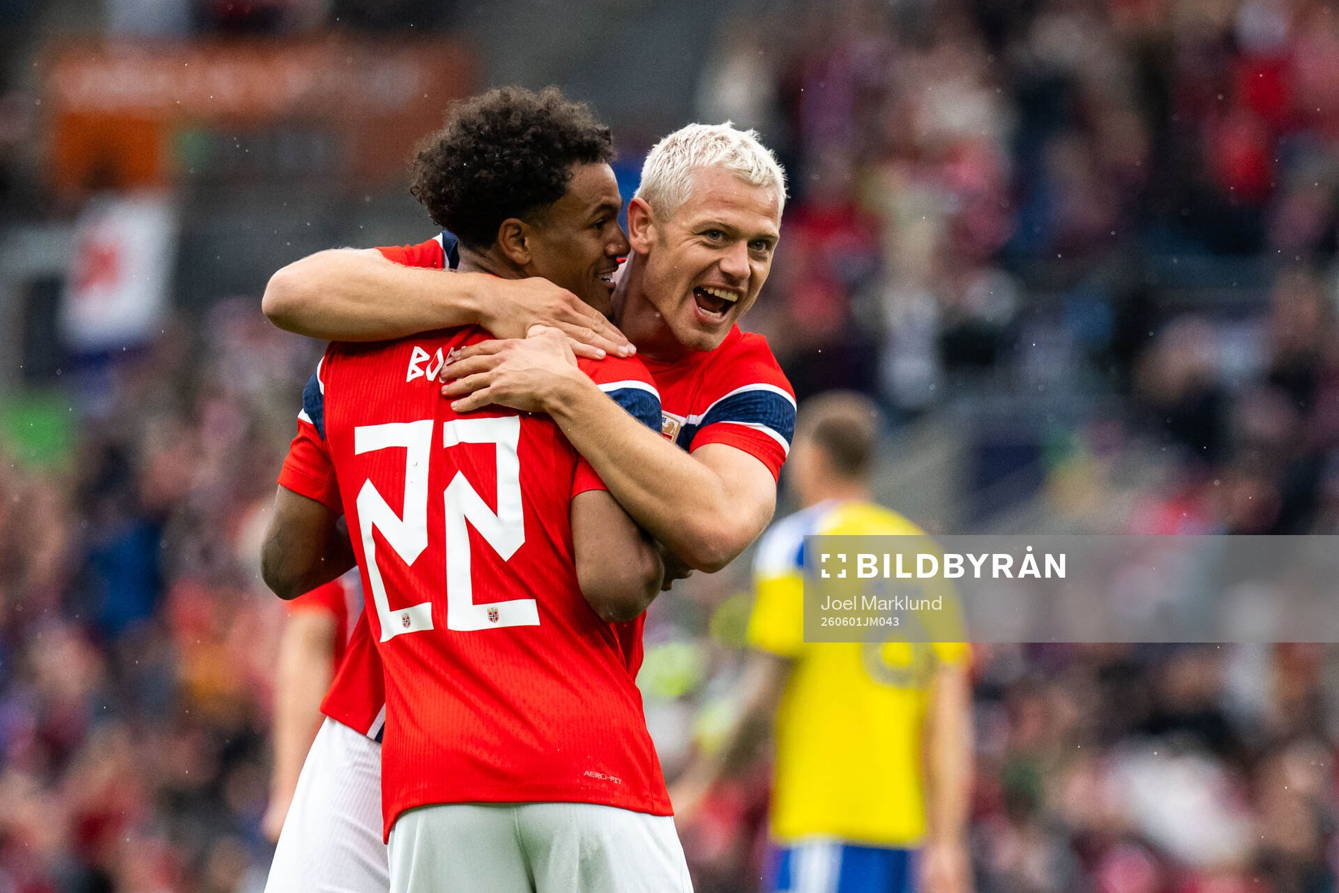 Julian Ryerson of Norway celebrates with Oscar Bobb