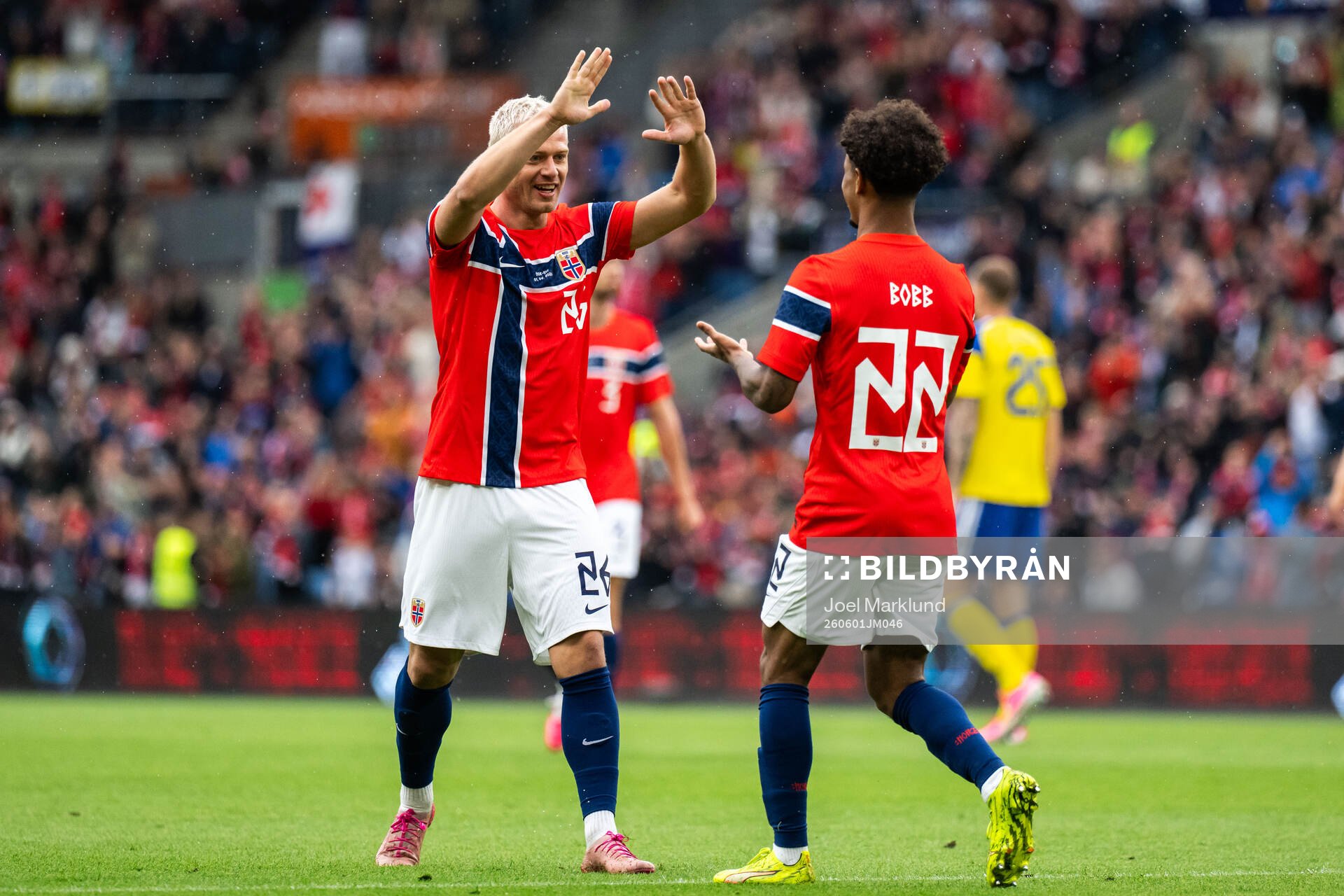 Julian Ryerson of Norway celebrates with Oscar Bobb