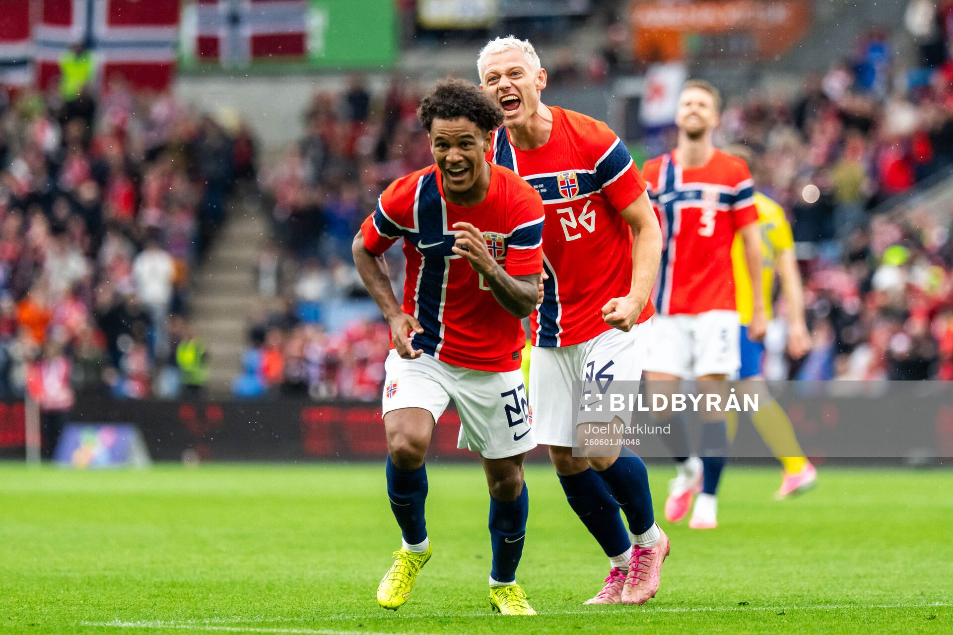 Julian Ryerson of Norway celebrates with Oscar Bobb