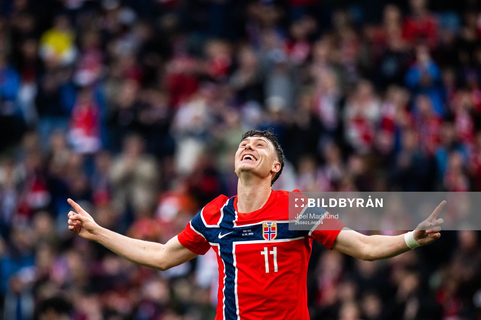 Jørgen Strand Larsen of Norway celebrates