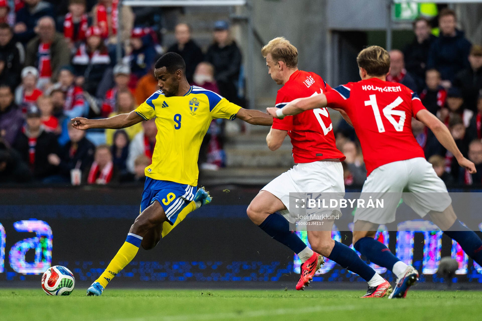 Alexander Isak of Sweden scores 3-1 behind Sondre Langås