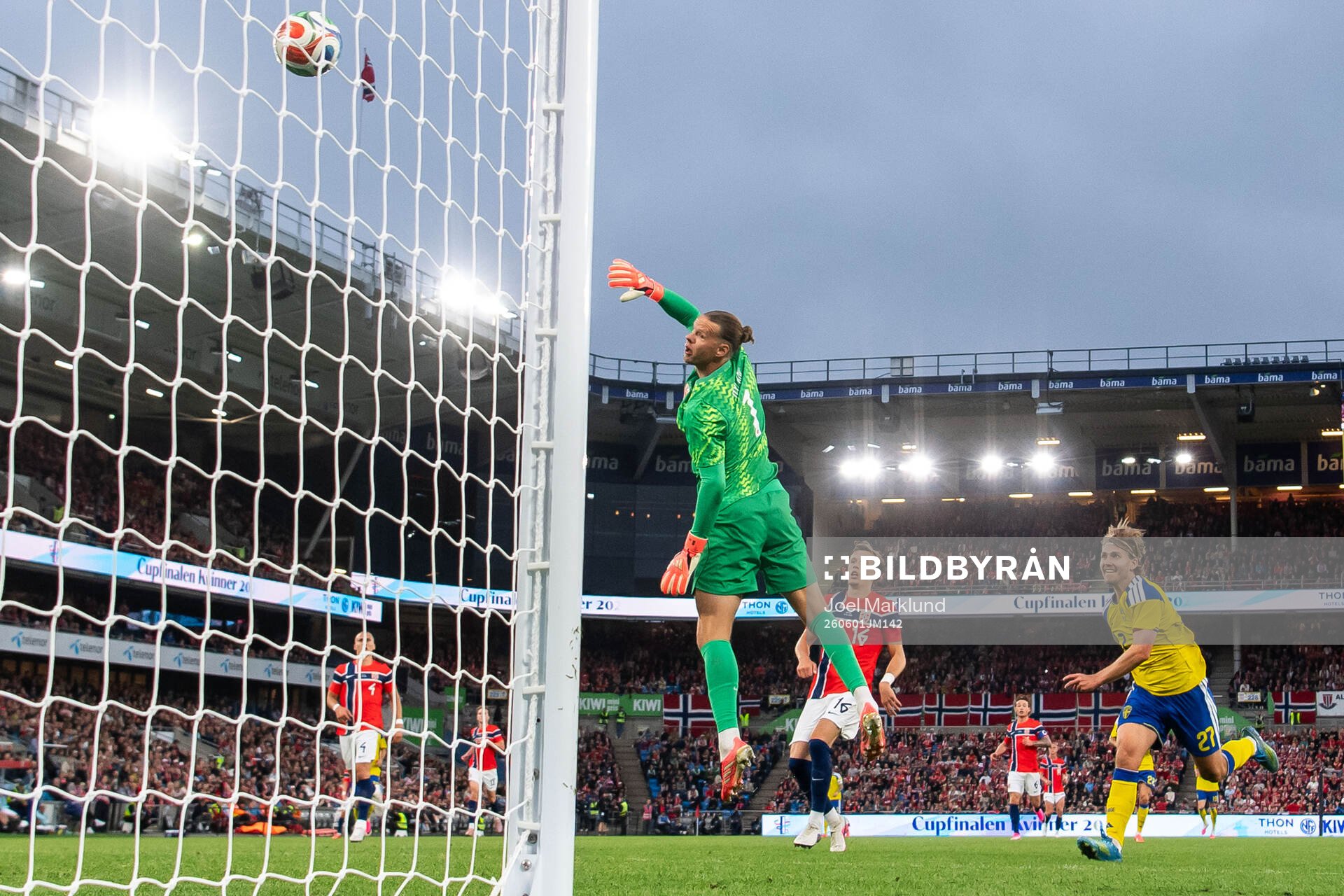 Sebastian Nanasi of Sweden scores 3-2 behind goalkeeper