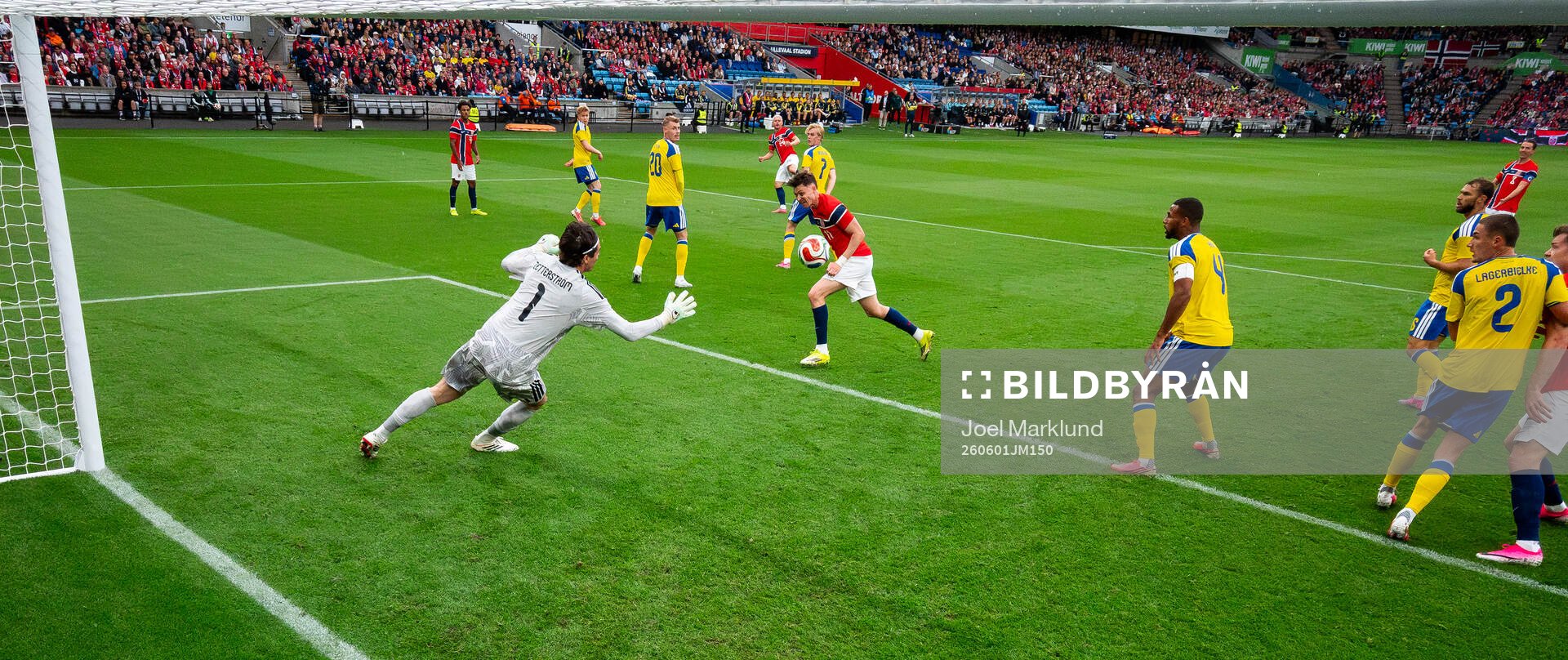 Jørgen Strand Larsen of Norway scores the 1-0 goal behind