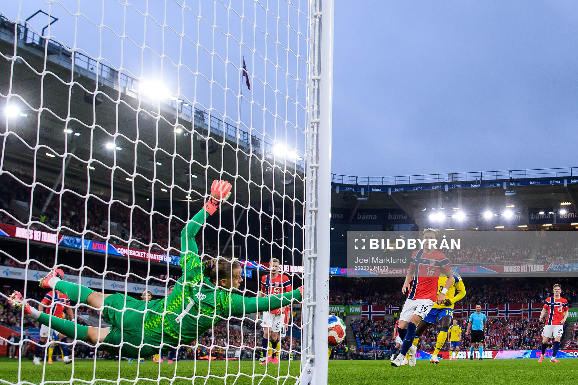 Goalkeeper Ørjan Nyland of Norway reaches for the ball in