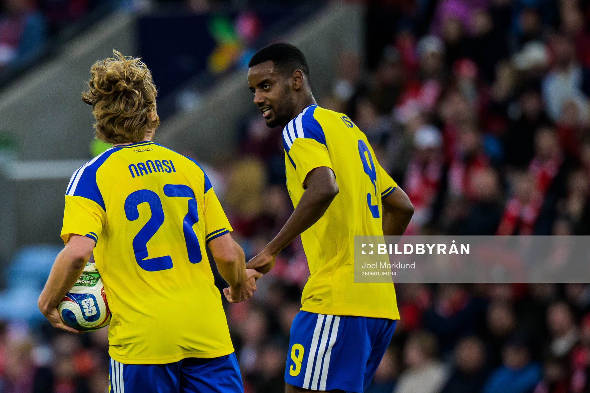 Sebastian Nanasi and Alexander Isak of Sweden
