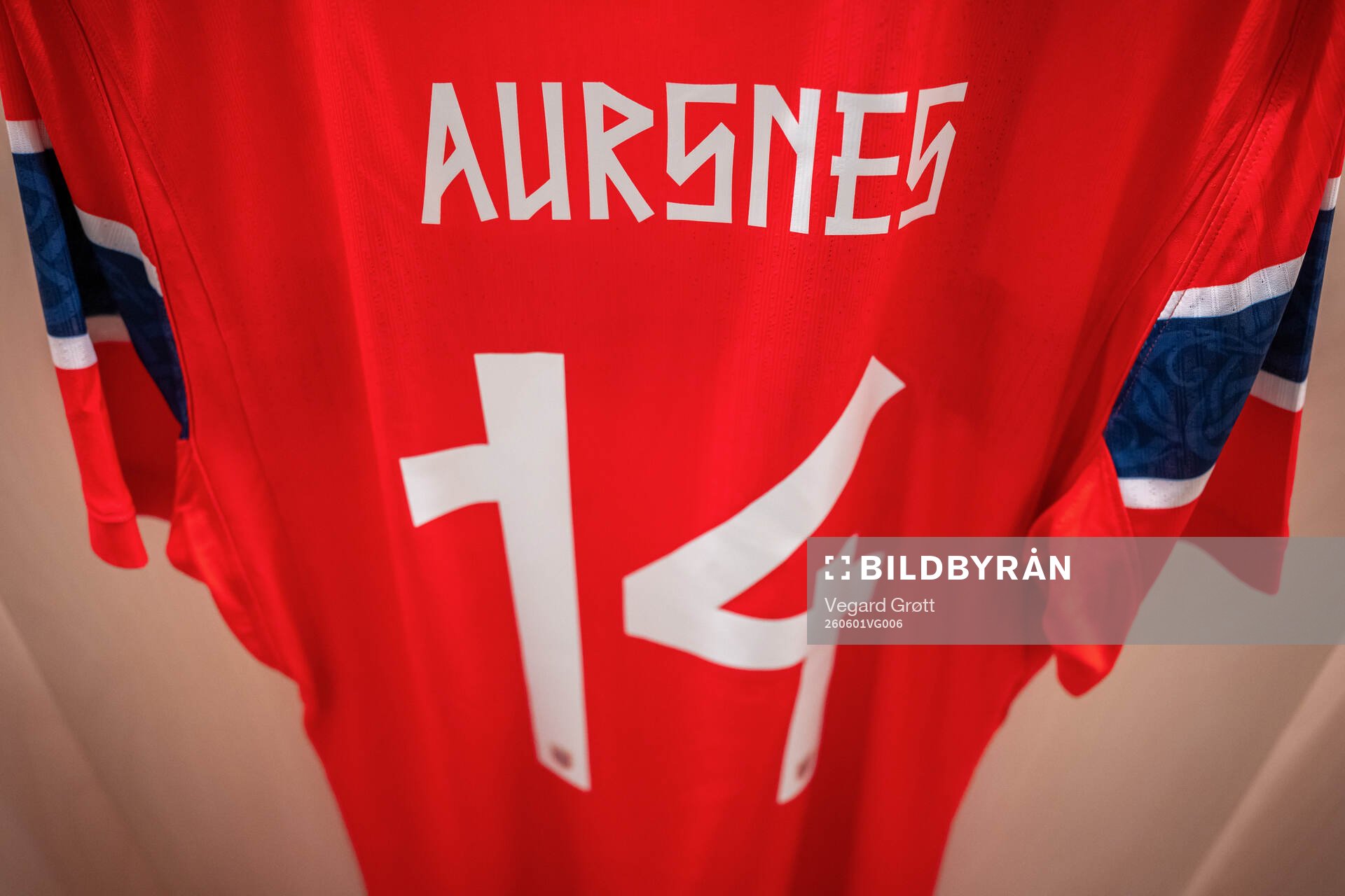 The kit of Fredrik Aursnes of Norway in the dressing room