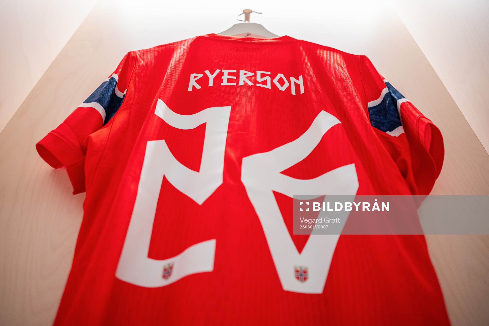 The kit of Julian Ryerson of Norway in the dressing room