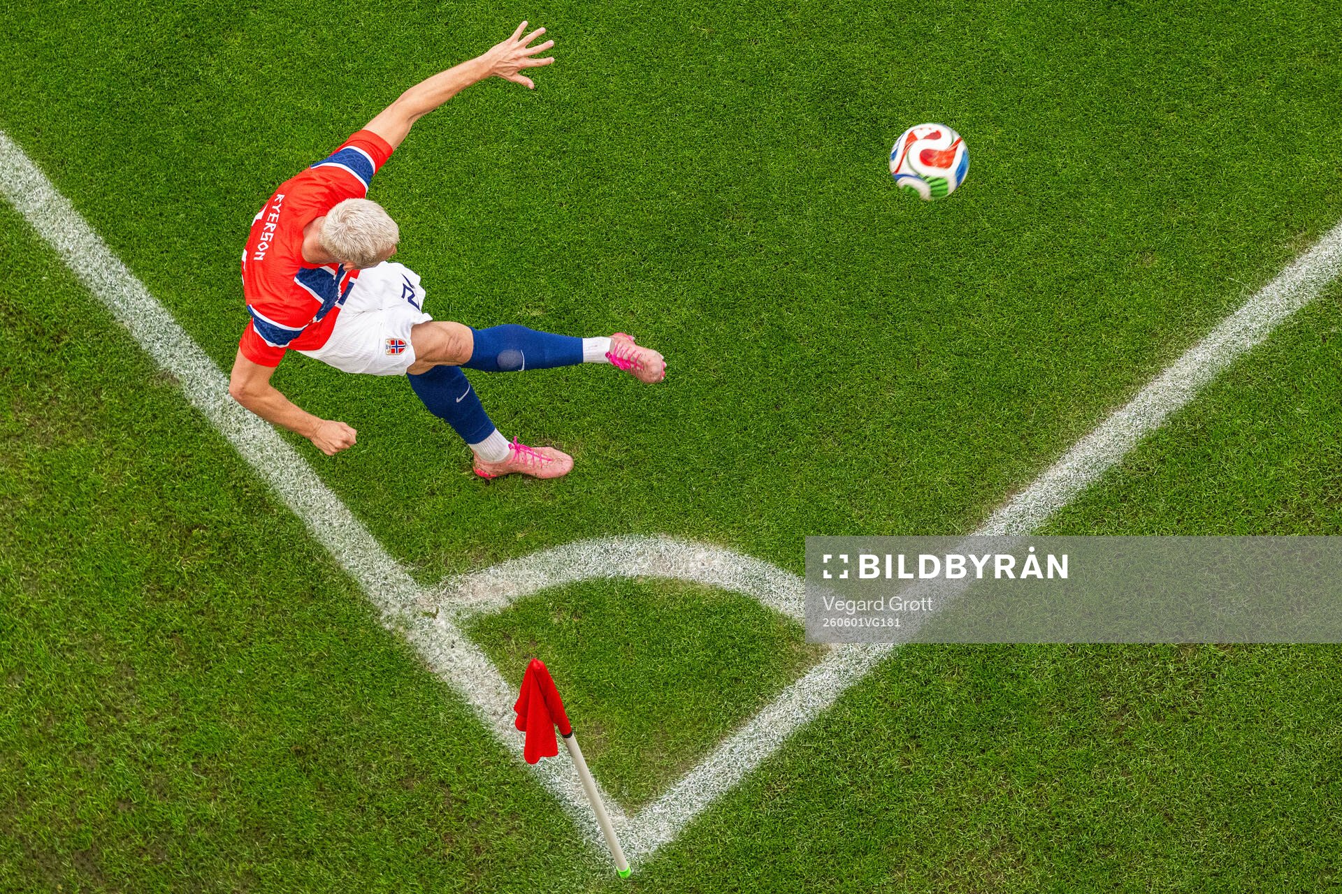Julian Ryerson of Norway takes a corner kick