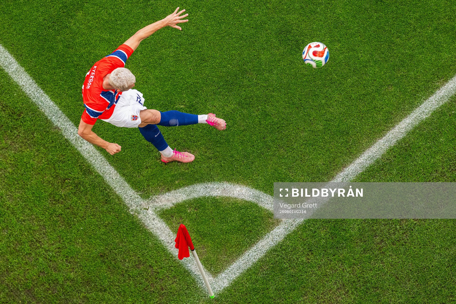 Julian Ryerson of Norway takes a corner kick