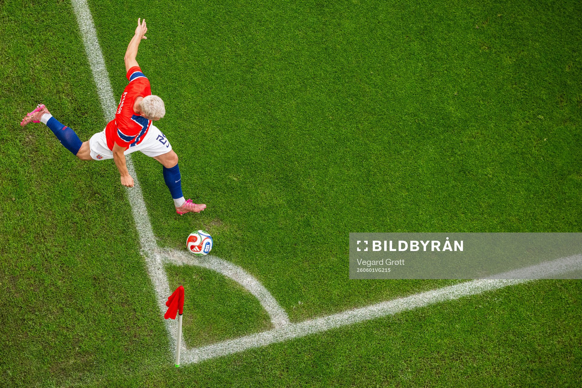 Julian Ryerson of Norway takes a corner kick