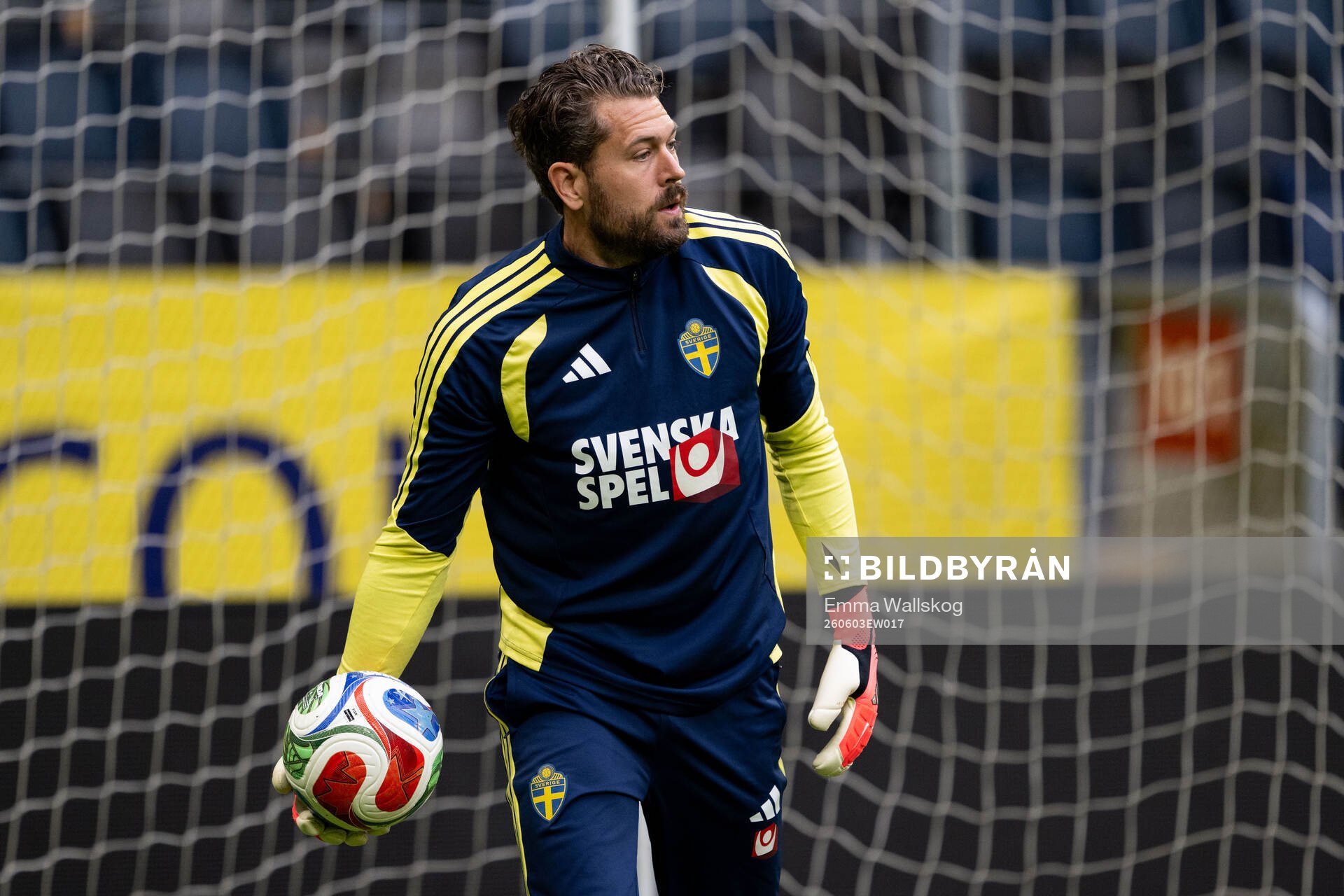 Goalkeeper Kristoffer Nordfeldt of the Swedish national