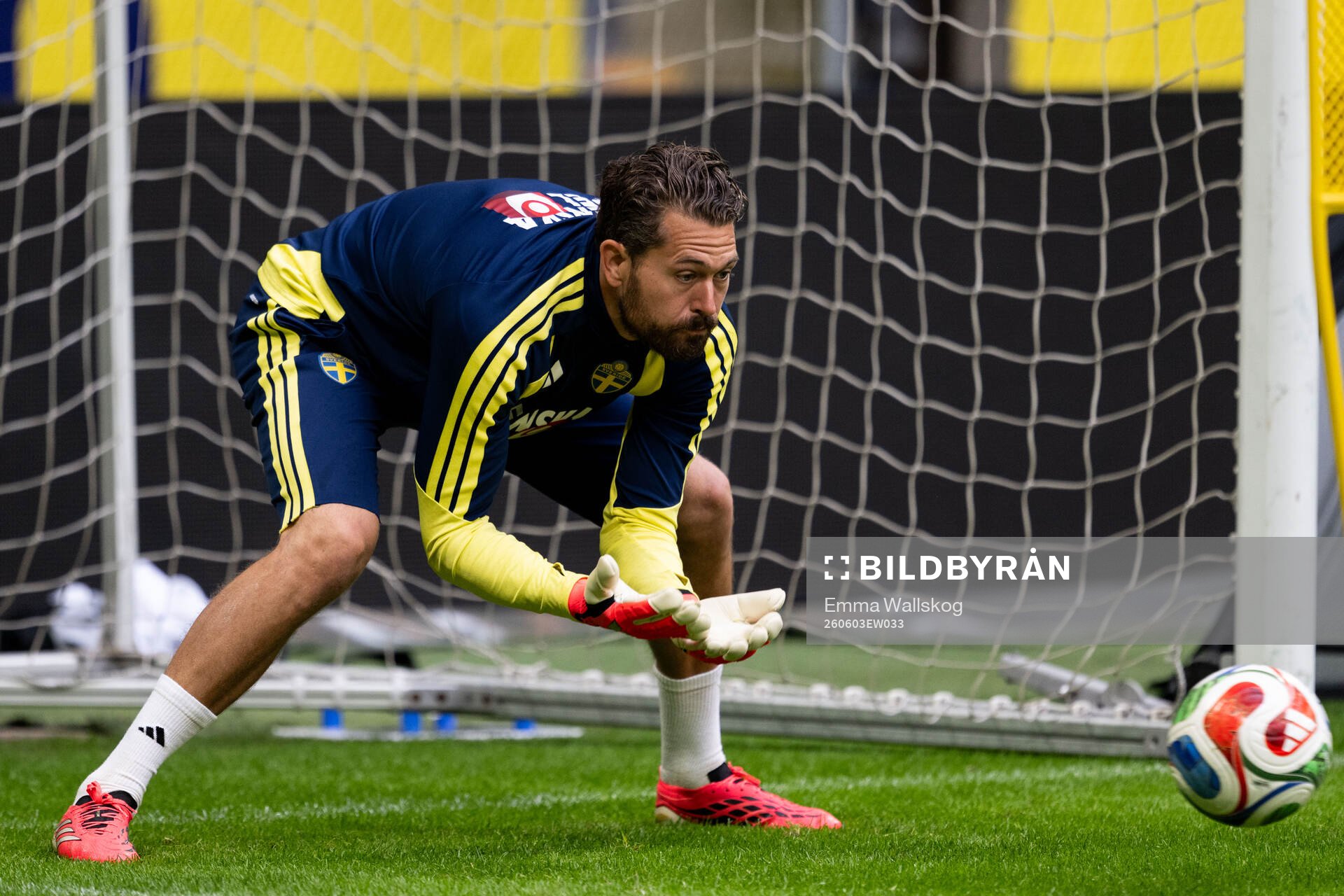 Goalkeeper Kristoffer Nordfeldt of the Swedish national