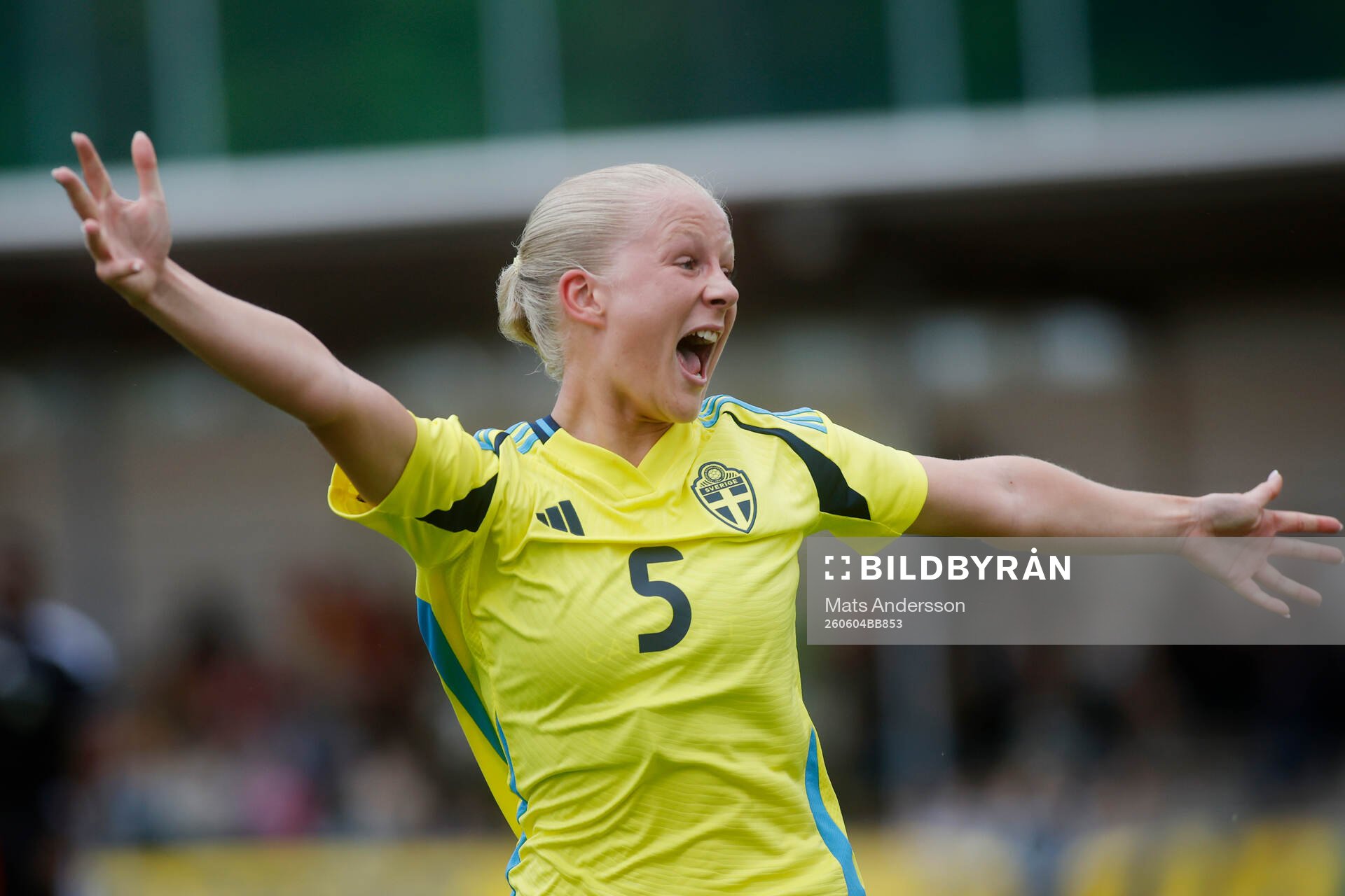 Rebecca Jakobsson of Sweden celebrates 1-0