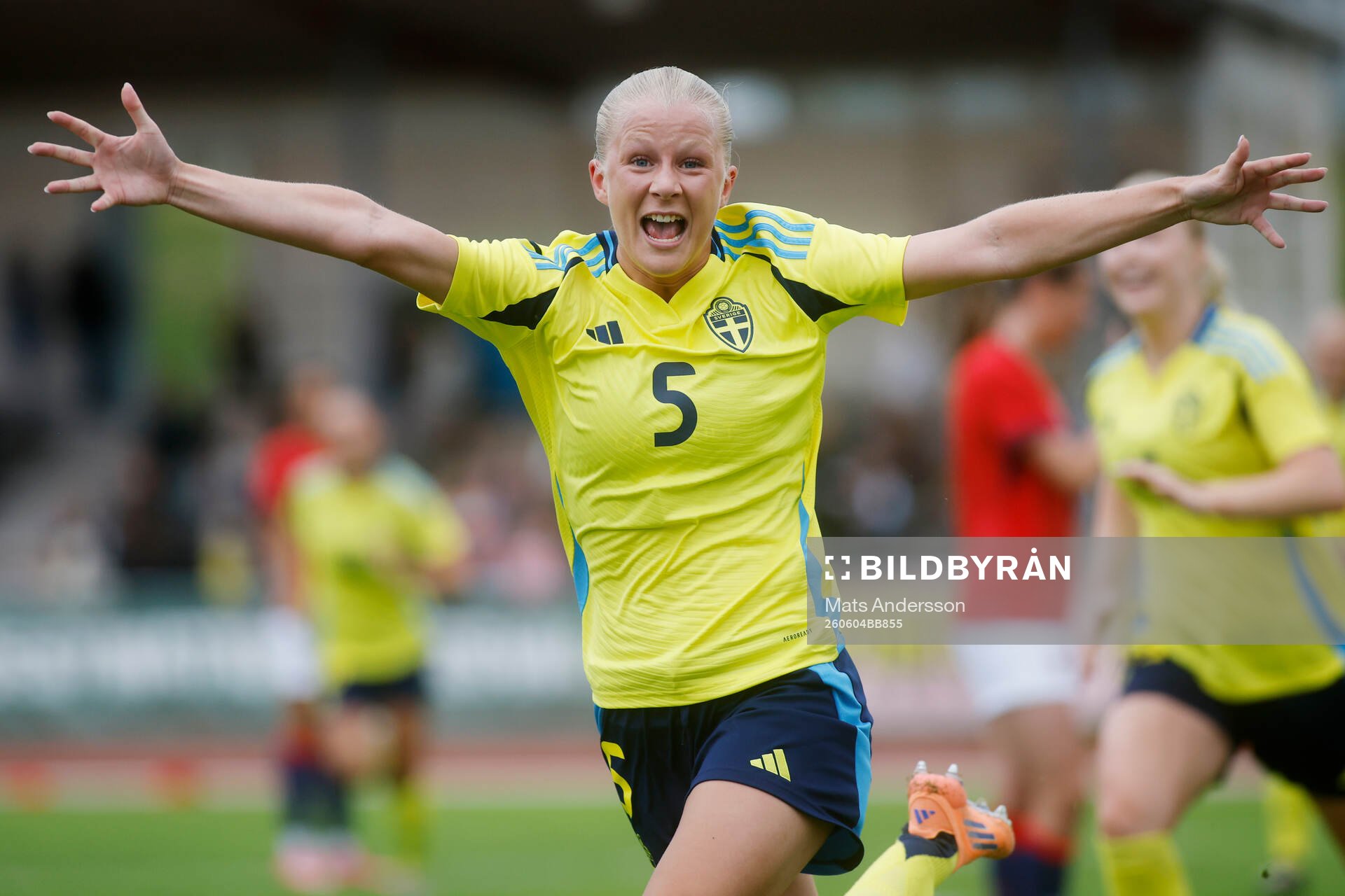 Rebecca Jakobsson of Sweden celebrates 1-0
