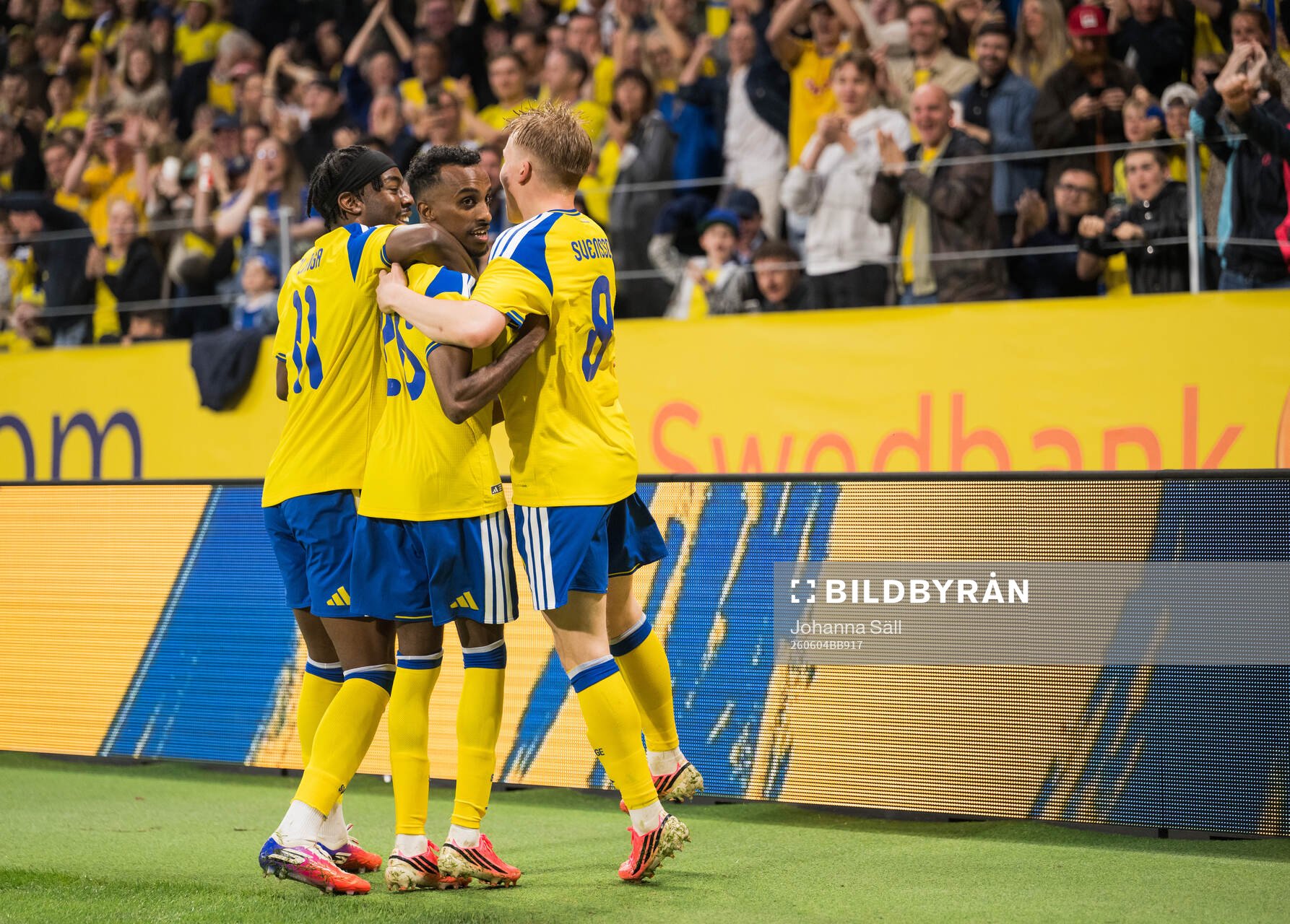 Anthony Elanga, Taha Ali and Daniel Svensson of Sweden
