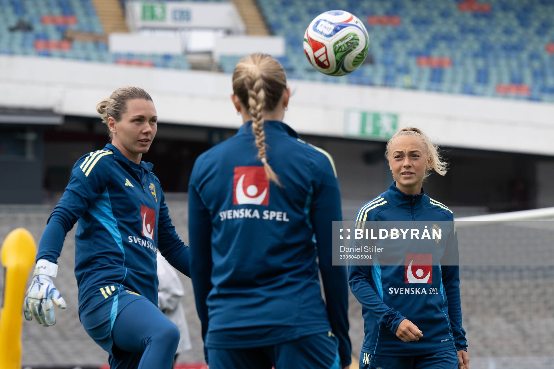 Goalkeeper Jennifer Falk and Hanna Bennison of the Swedish