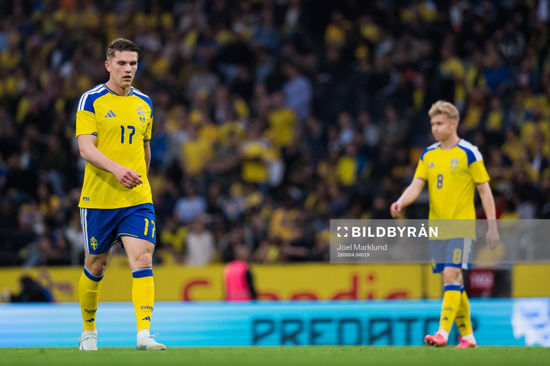 Viktor Gyökeres and Daniel Svensson of Sweden look dejected