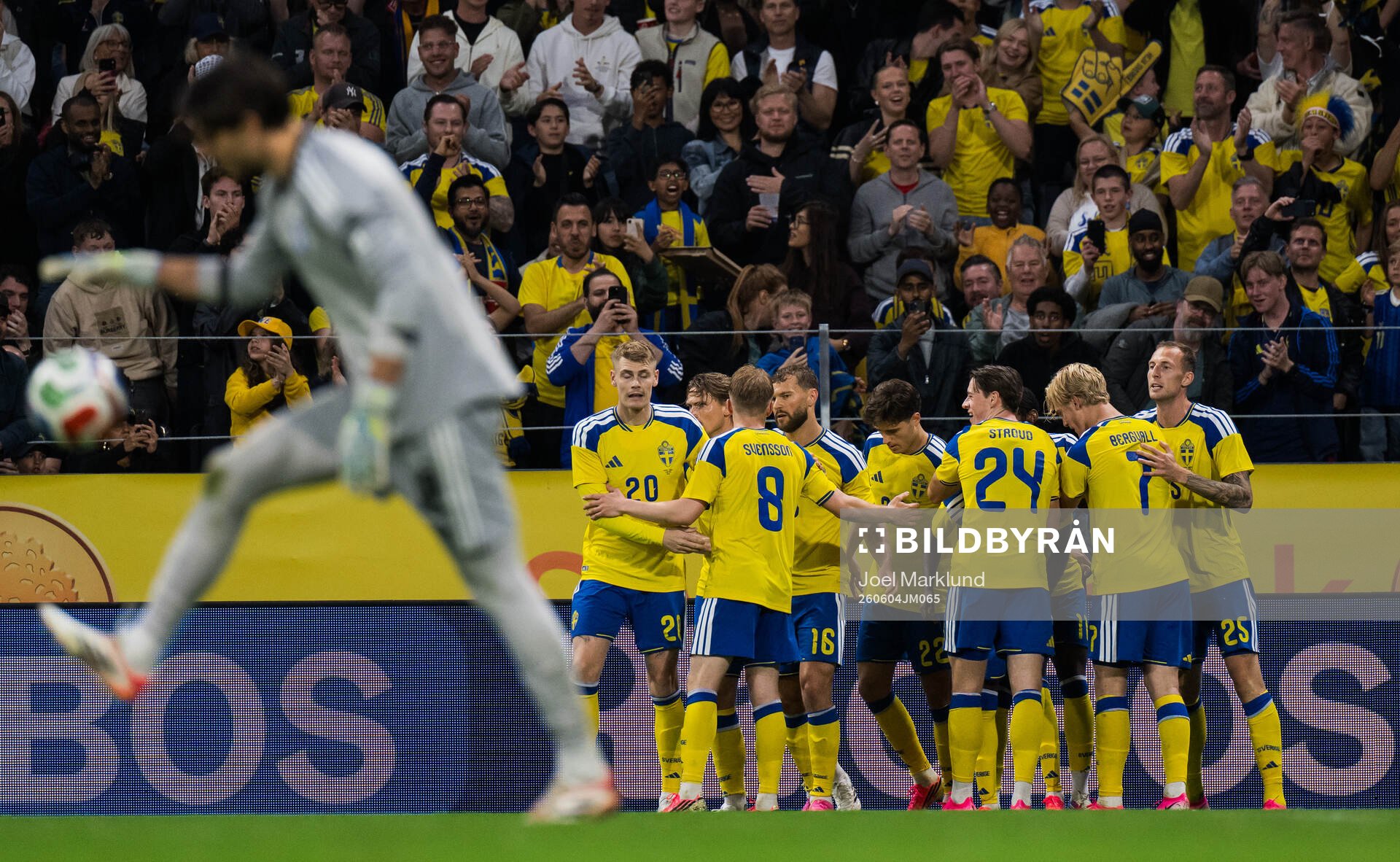 Gustaf Nilsson of Sweden celebrates with team mates