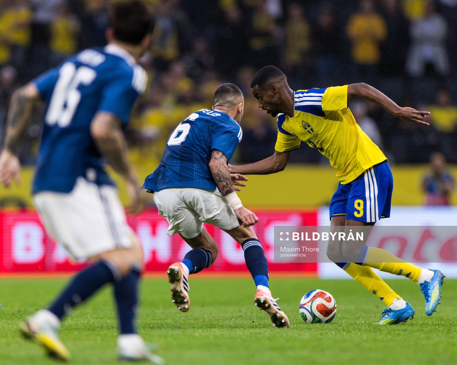 Dimitris Kourbelis of Greece and Alexander Isak of Sweden