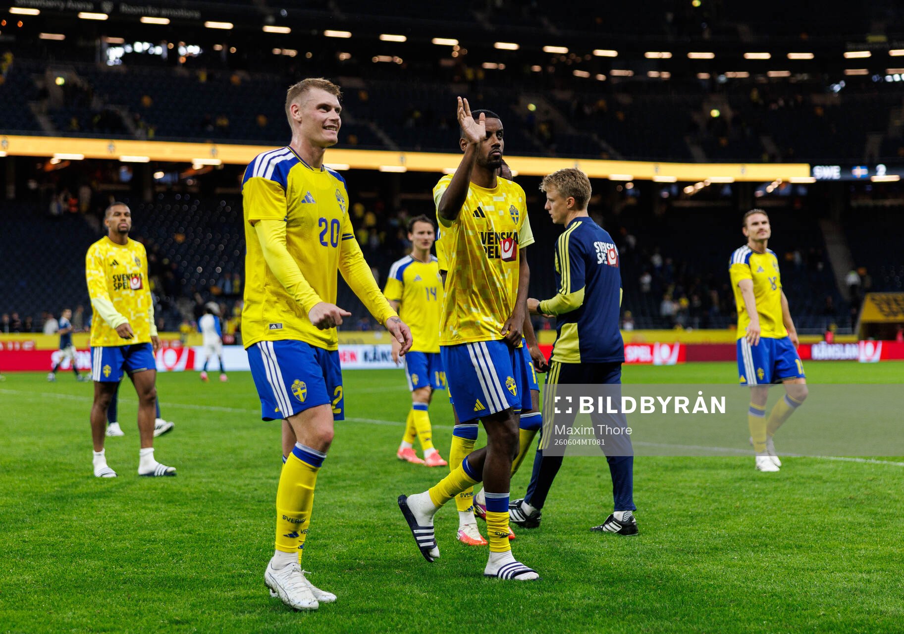 Eric Smith and Alexander Isak of Sweden