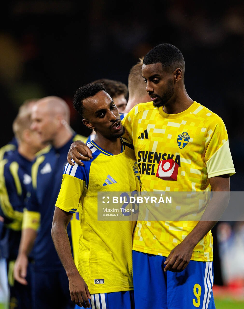 Taha Ali and Alexander Isak of Sweden