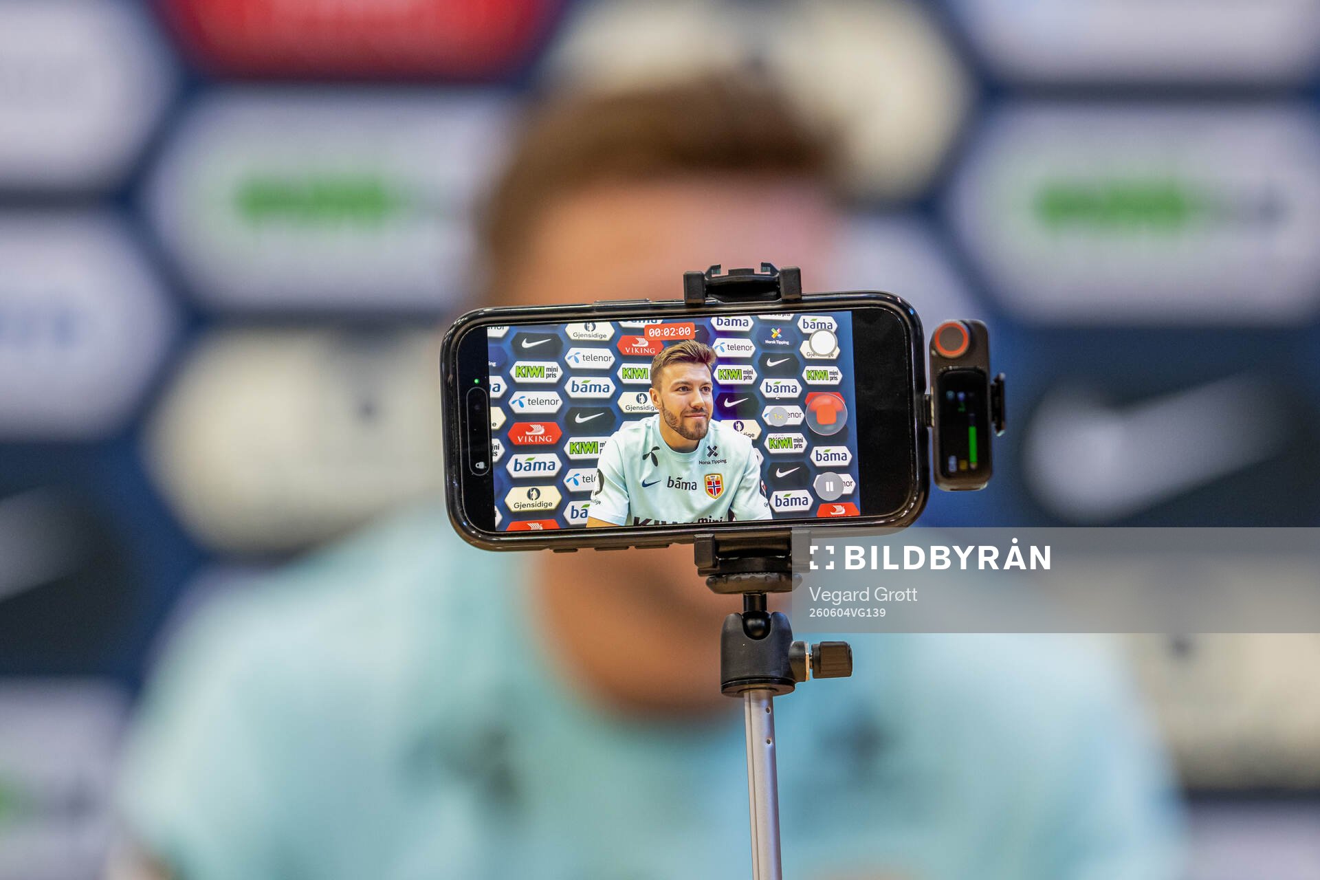 An iPhone shows Fredrik André Bjørkan of the Norwegian