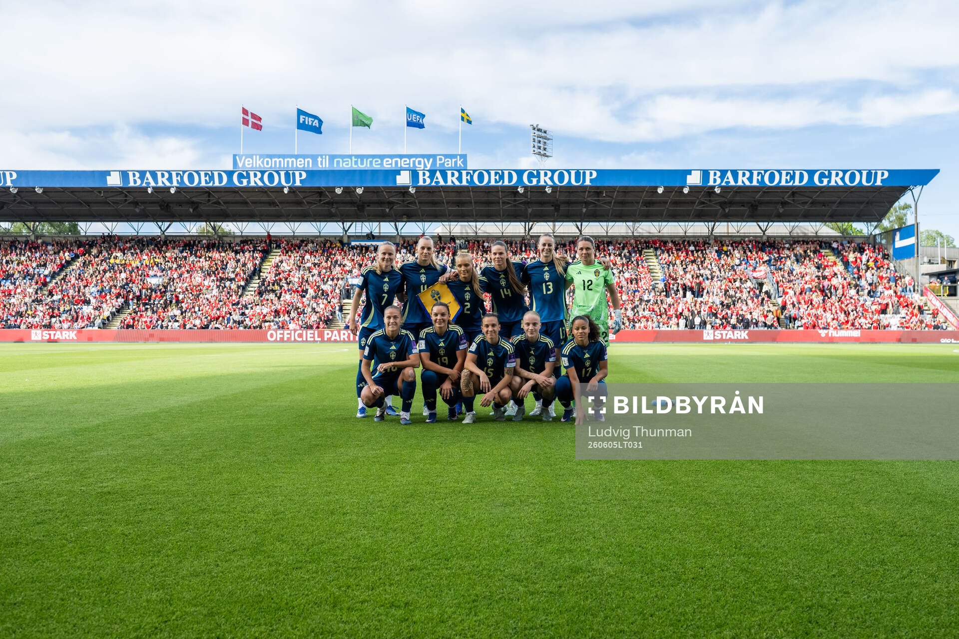 The starting eleven of Sweden pose for a team photo. From