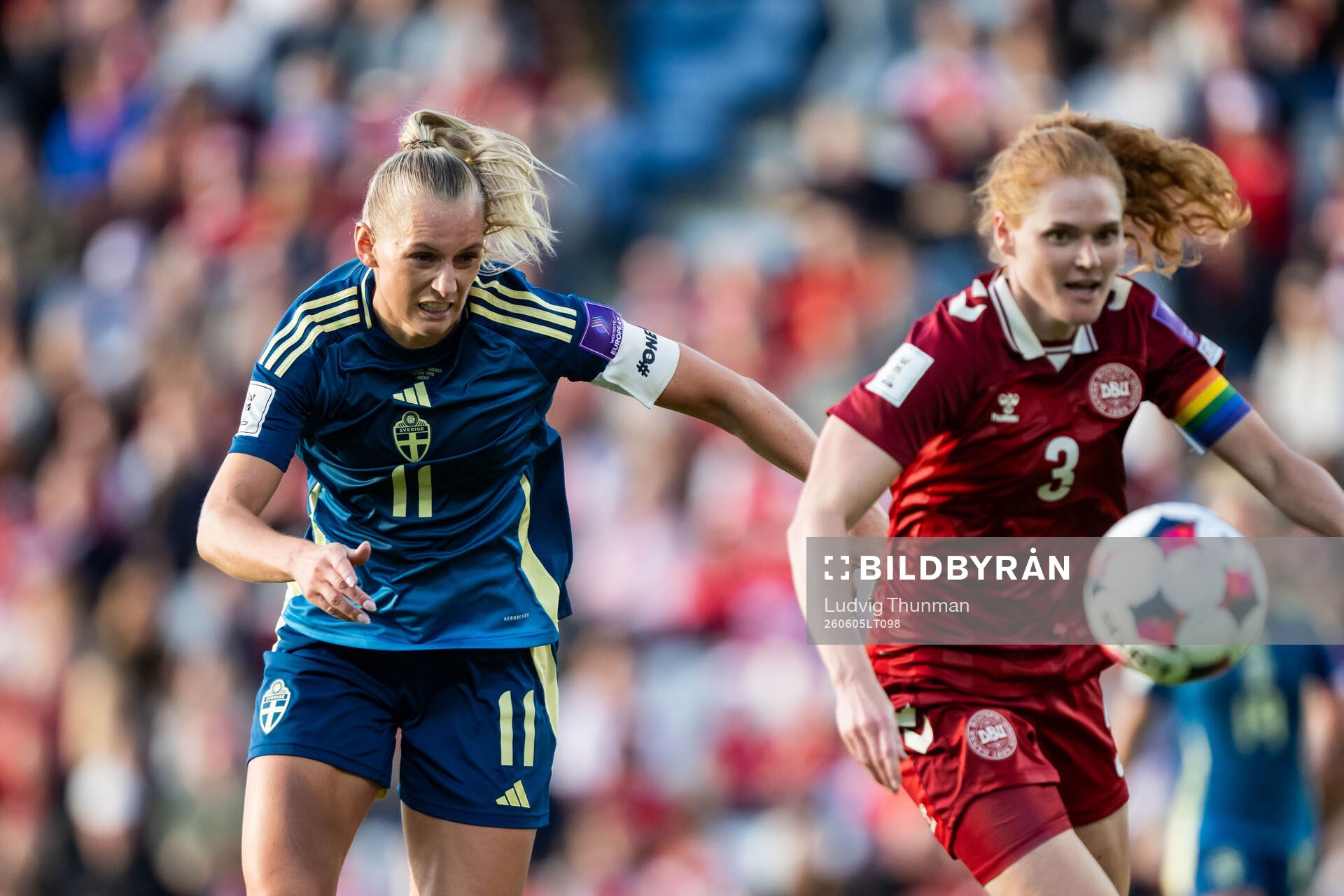 Stina Blackstenius of Sweden and Stine Ballisager Pedersen