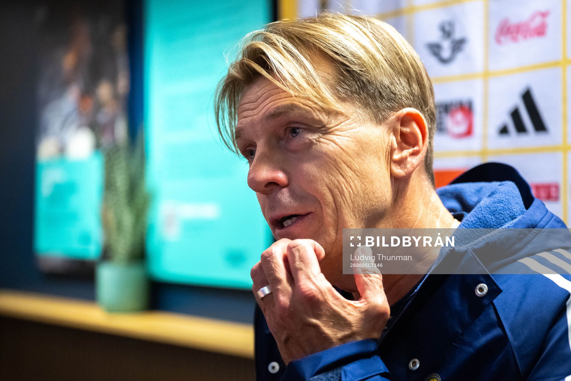 Head coach Tony Gustavsson of Sweden in mixed zone