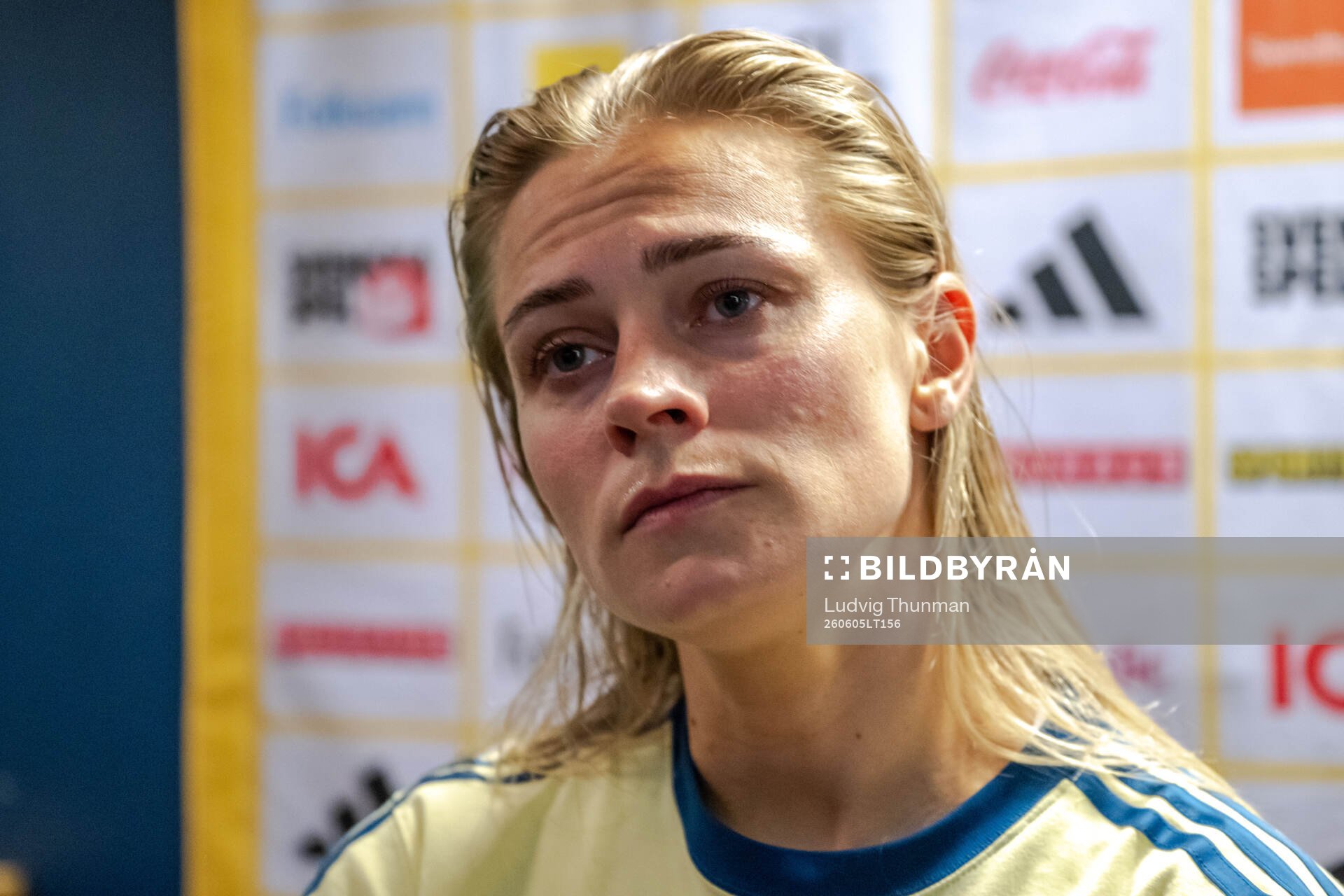 Fridolina Rolfö of Sweden in mixed zone