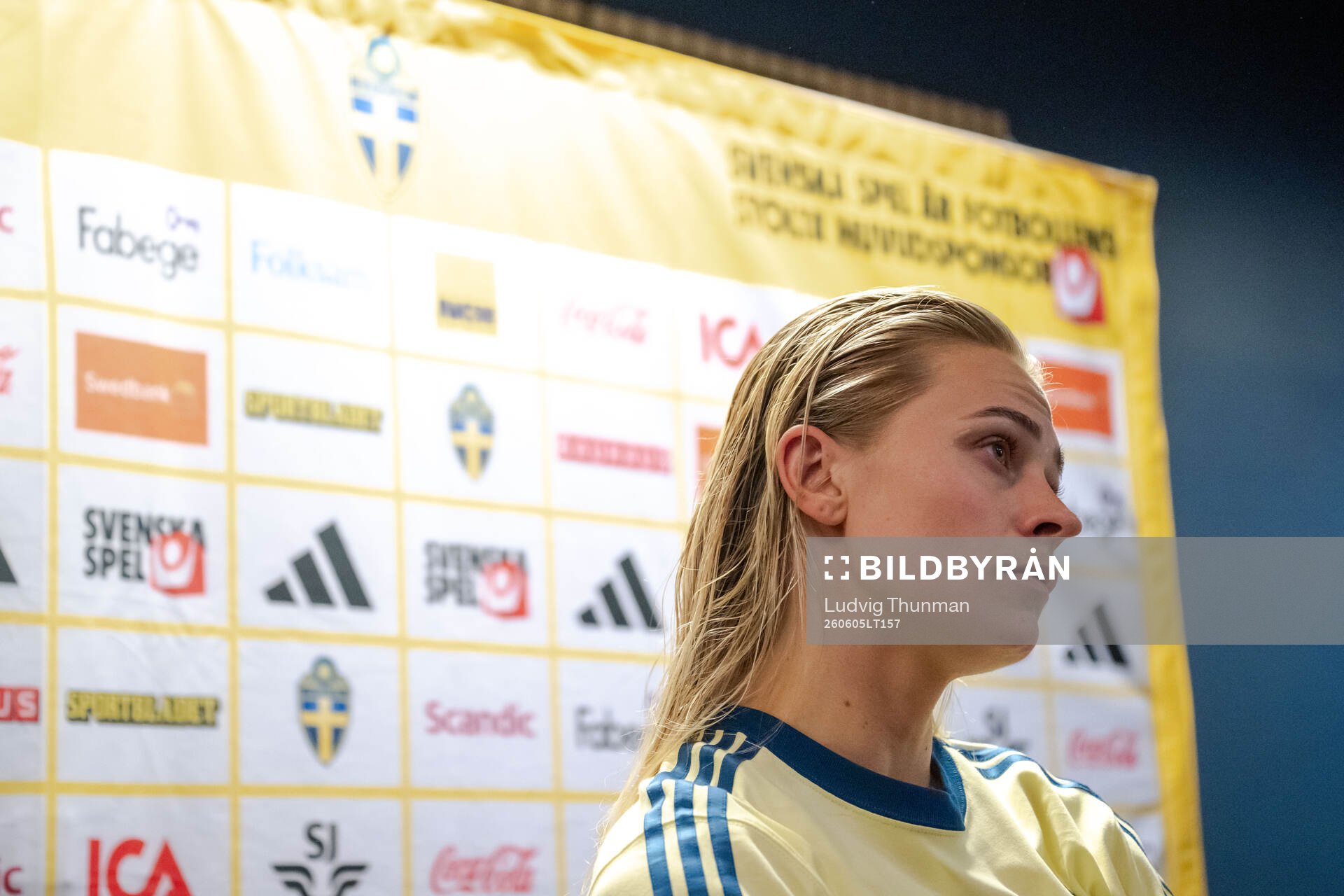 Fridolina Rolfö of Sweden in mixed zone