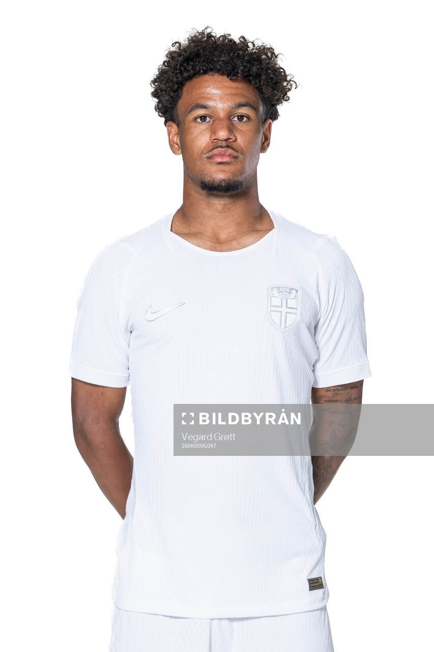 Oscar Bobb of the Norwegian national football team poses