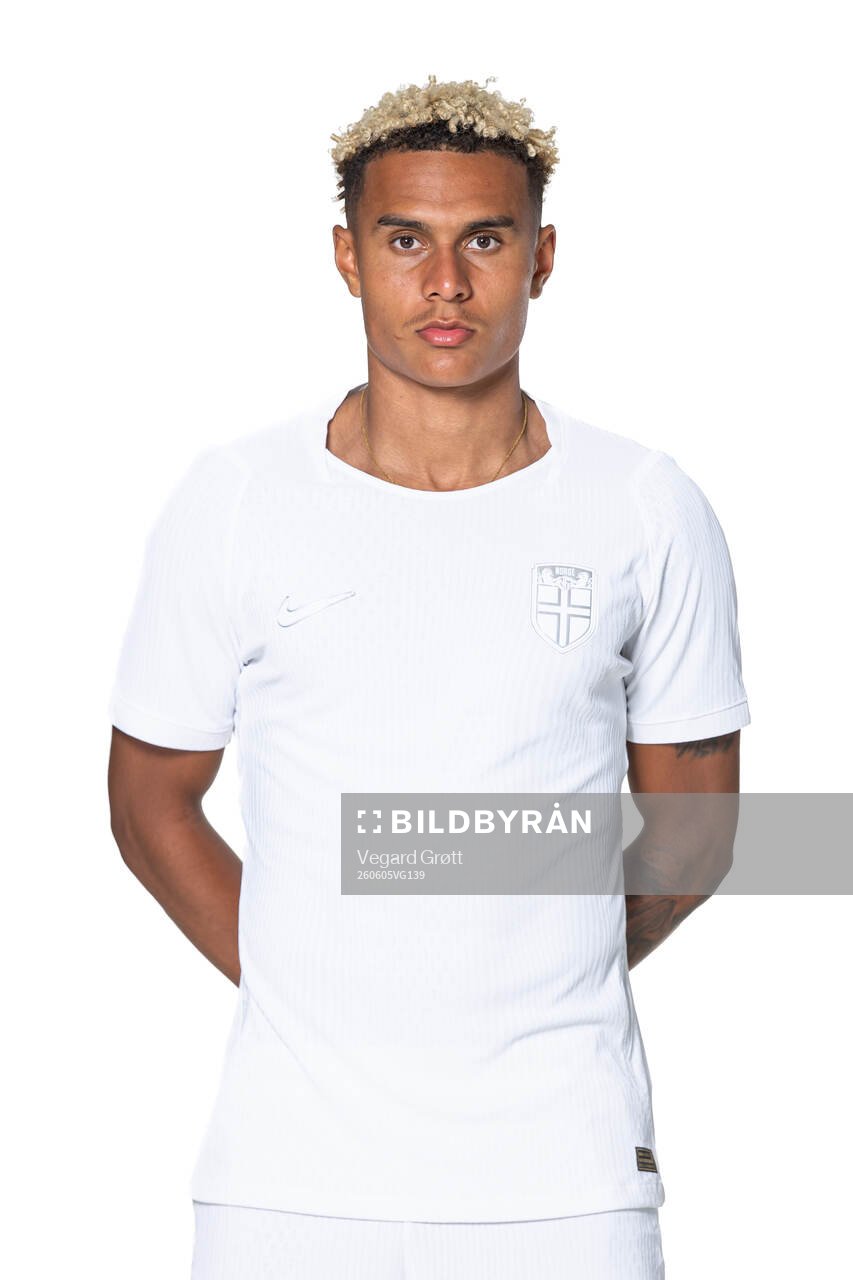 Antonio Nusa of the Norwegian national football team poses