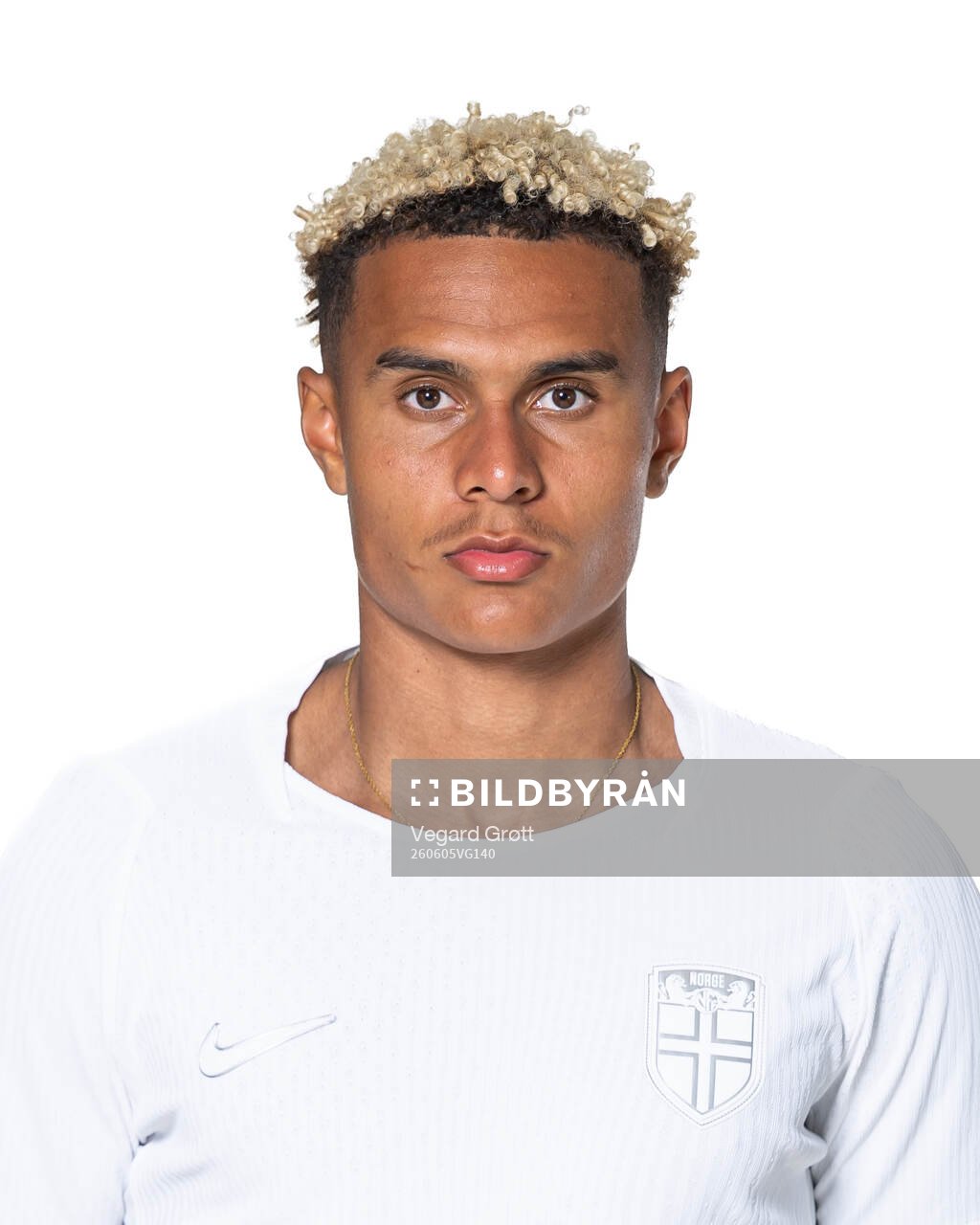 Antonio Nusa of the Norwegian national football team poses