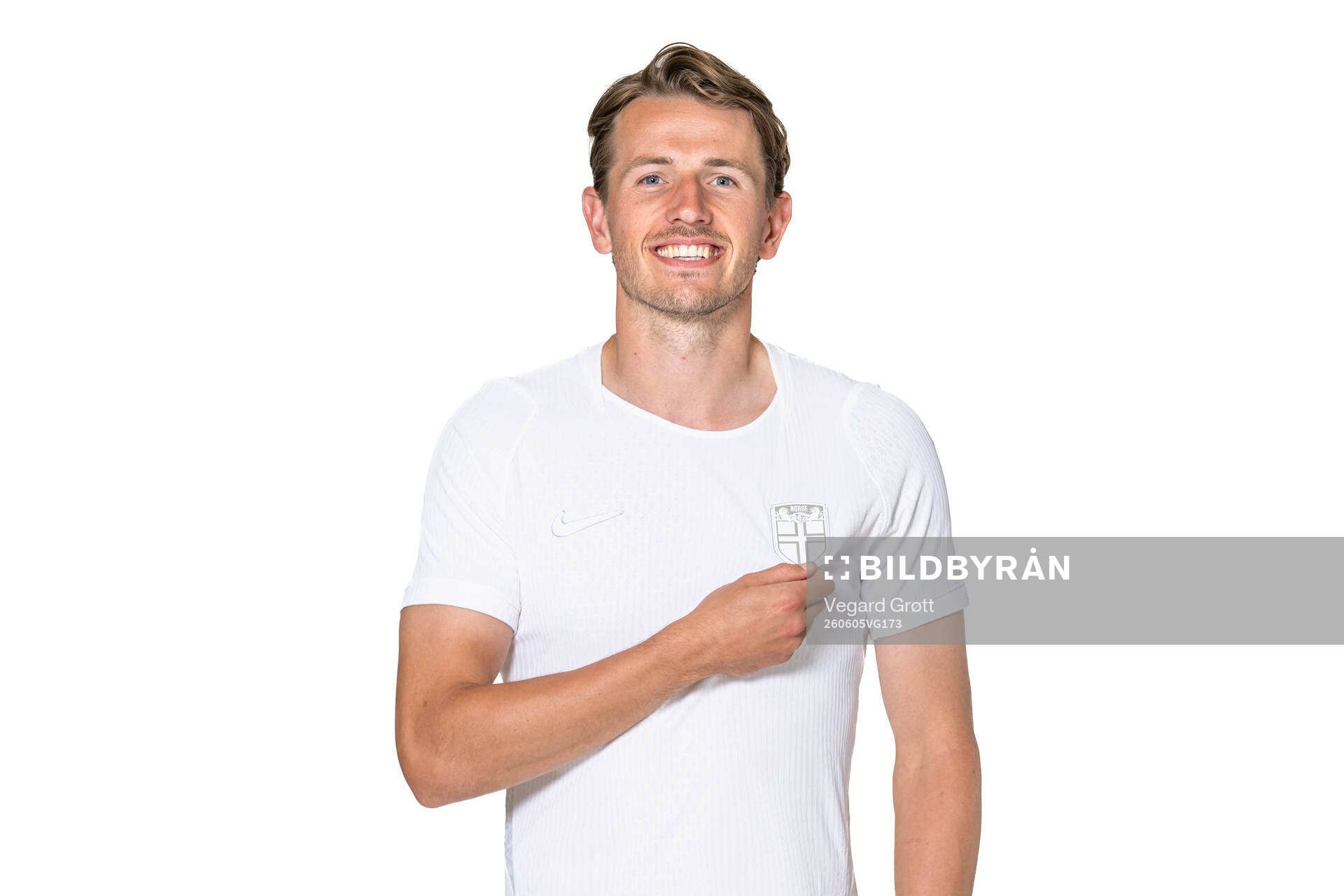 Sander Berge of the Norwegian national football team poses