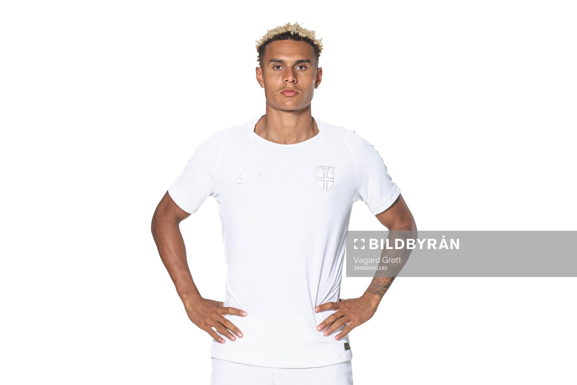 Antonio Nusa of the Norwegian national football team poses