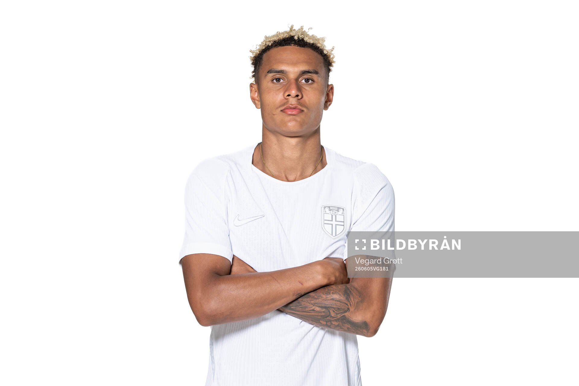 Antonio Nusa of the Norwegian national football team poses