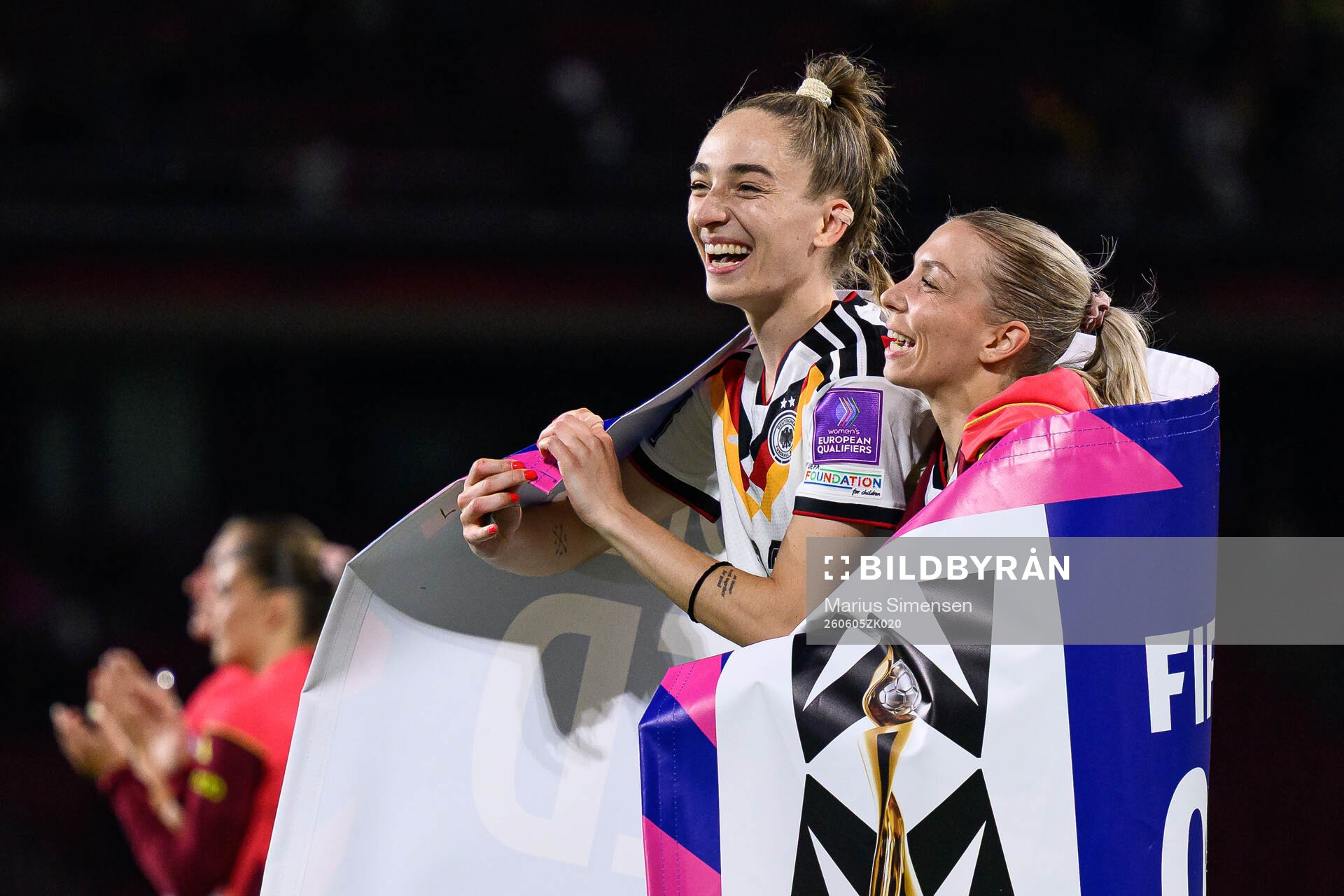 Sophia Kleinherne and Elisa Senß of Germany celebrate
