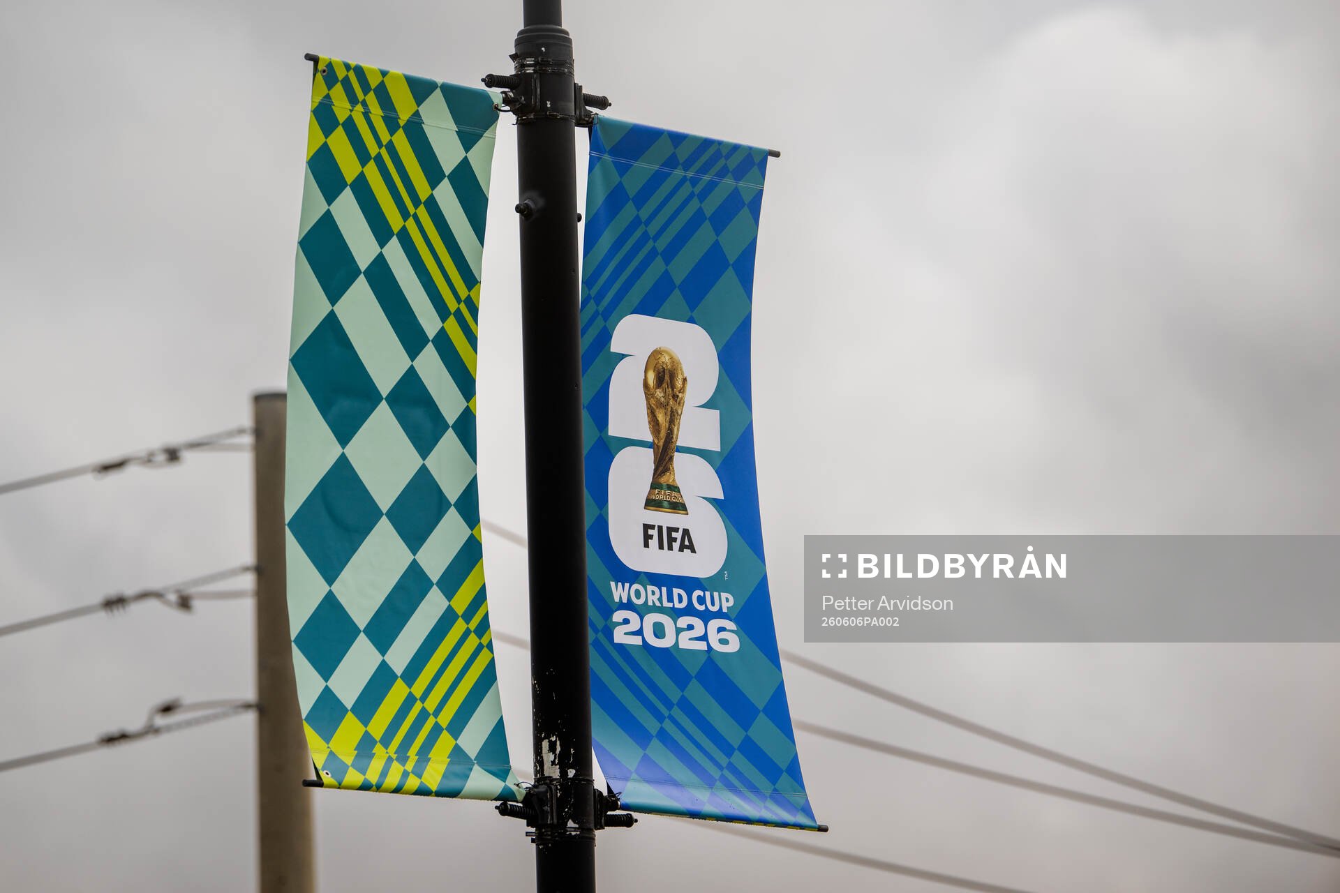 General view of FIFA World Cup 2026 flags outside AT&T