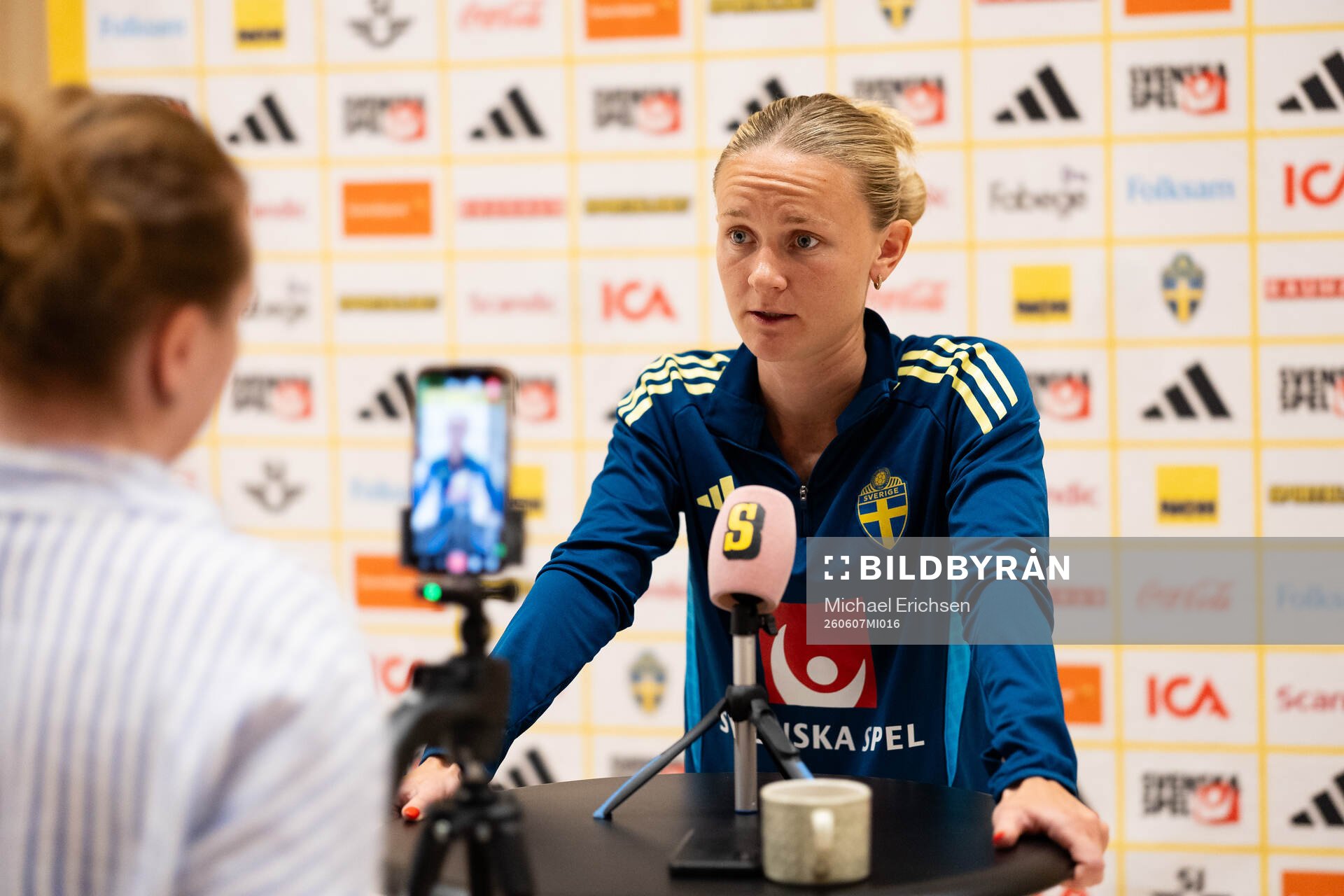 Matilda Vinberg at a press event with the women's national