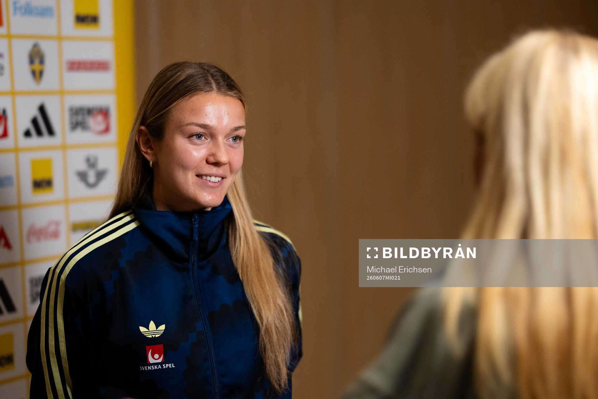 Beata Olsson at a press event with the women's national