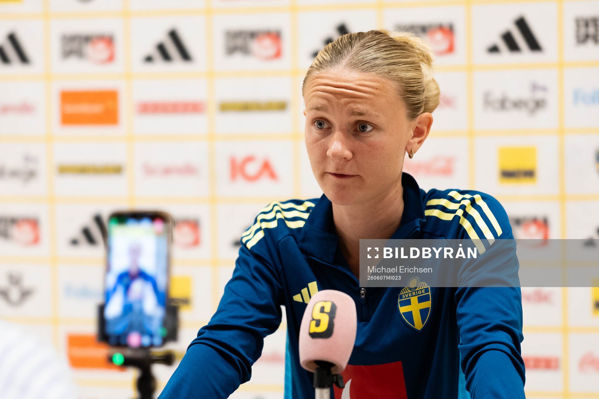Matilda Vinberg at a press event with the women's national