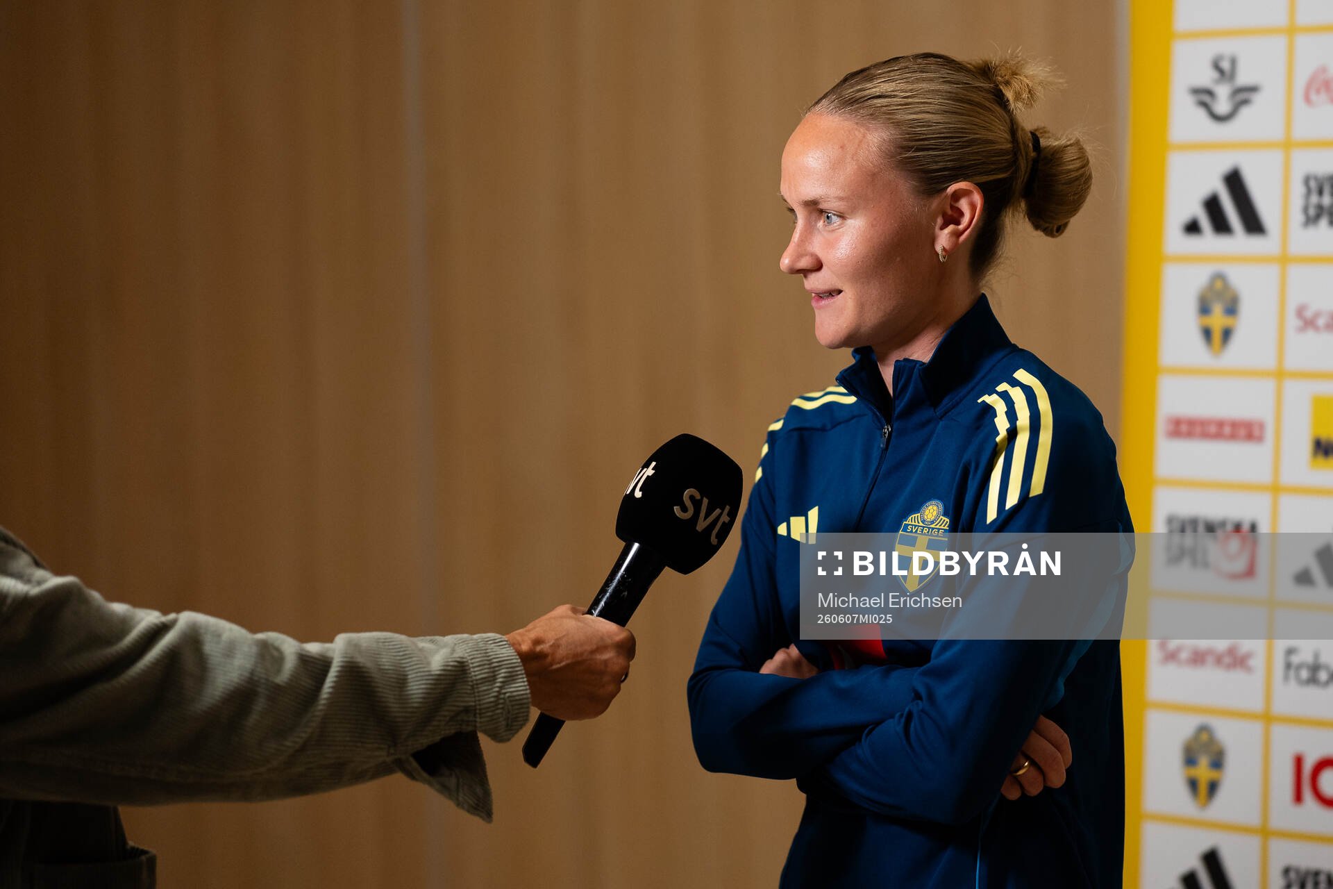 Matilda Vinberg at a press event with the women's national