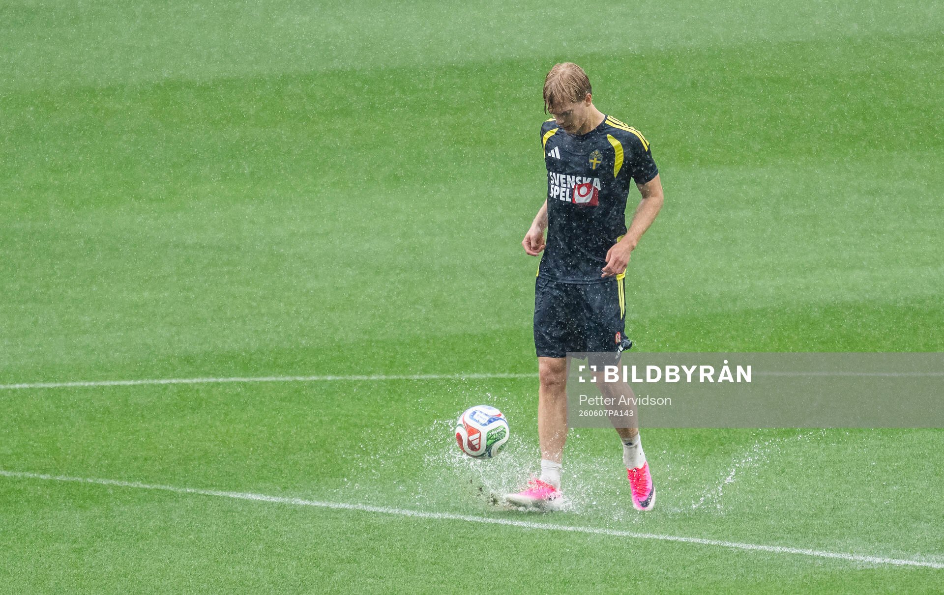 Lucas Bergvall of the Swedish national football team at a