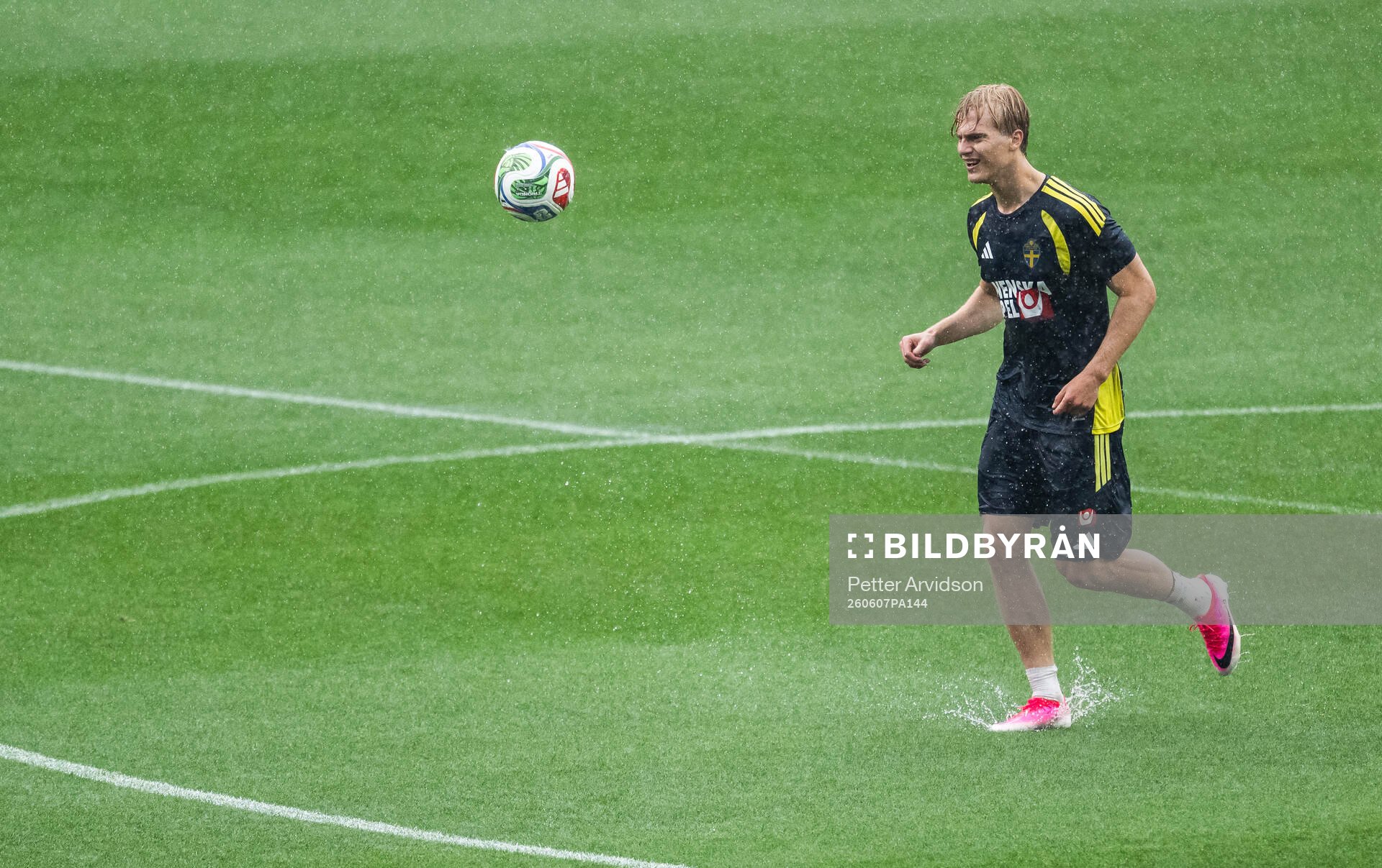 Lucas Bergvall of the Swedish national football team at a