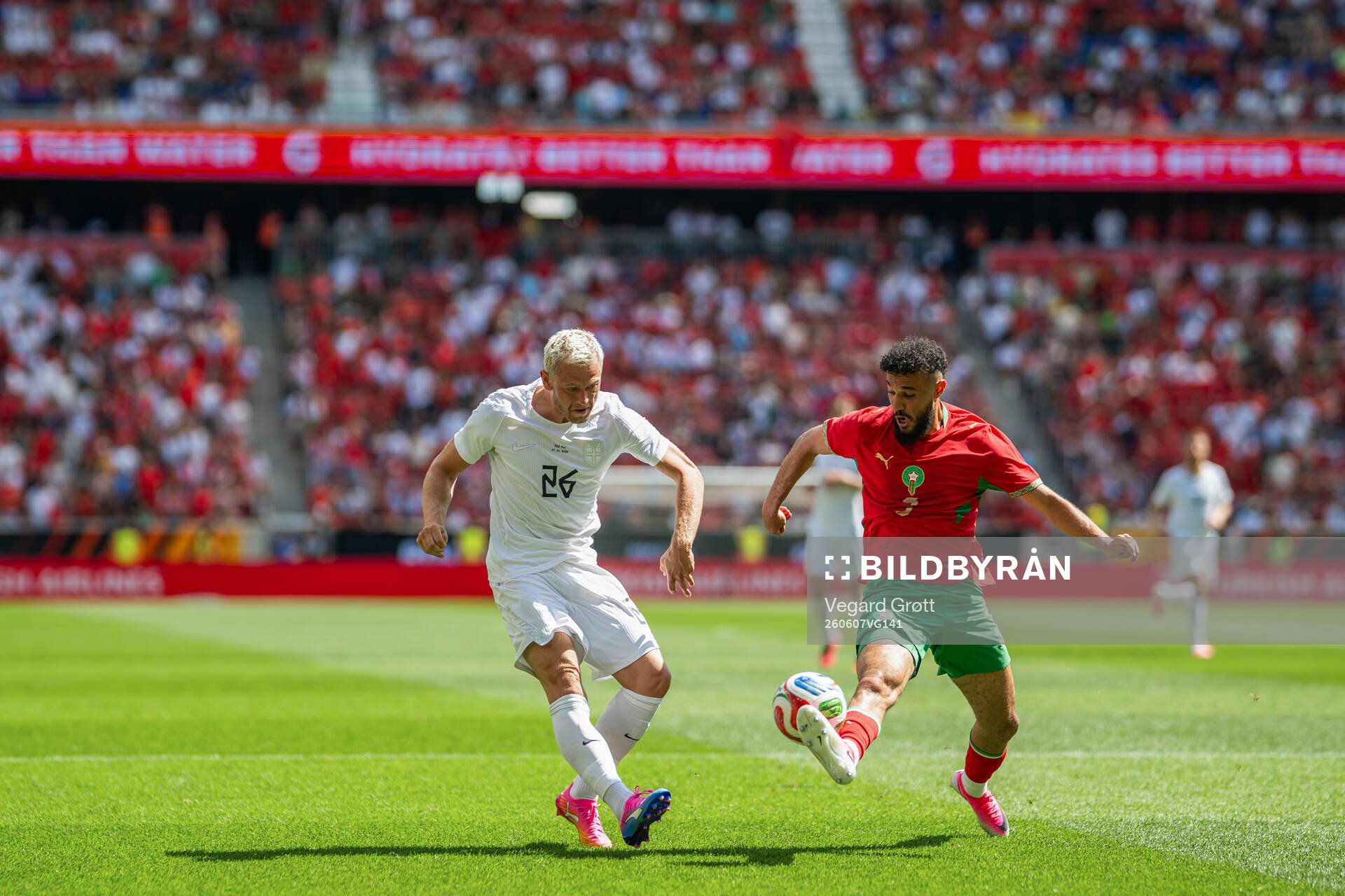 Julian Ryerson of Norway and Noussair Mazraoui of Morocco